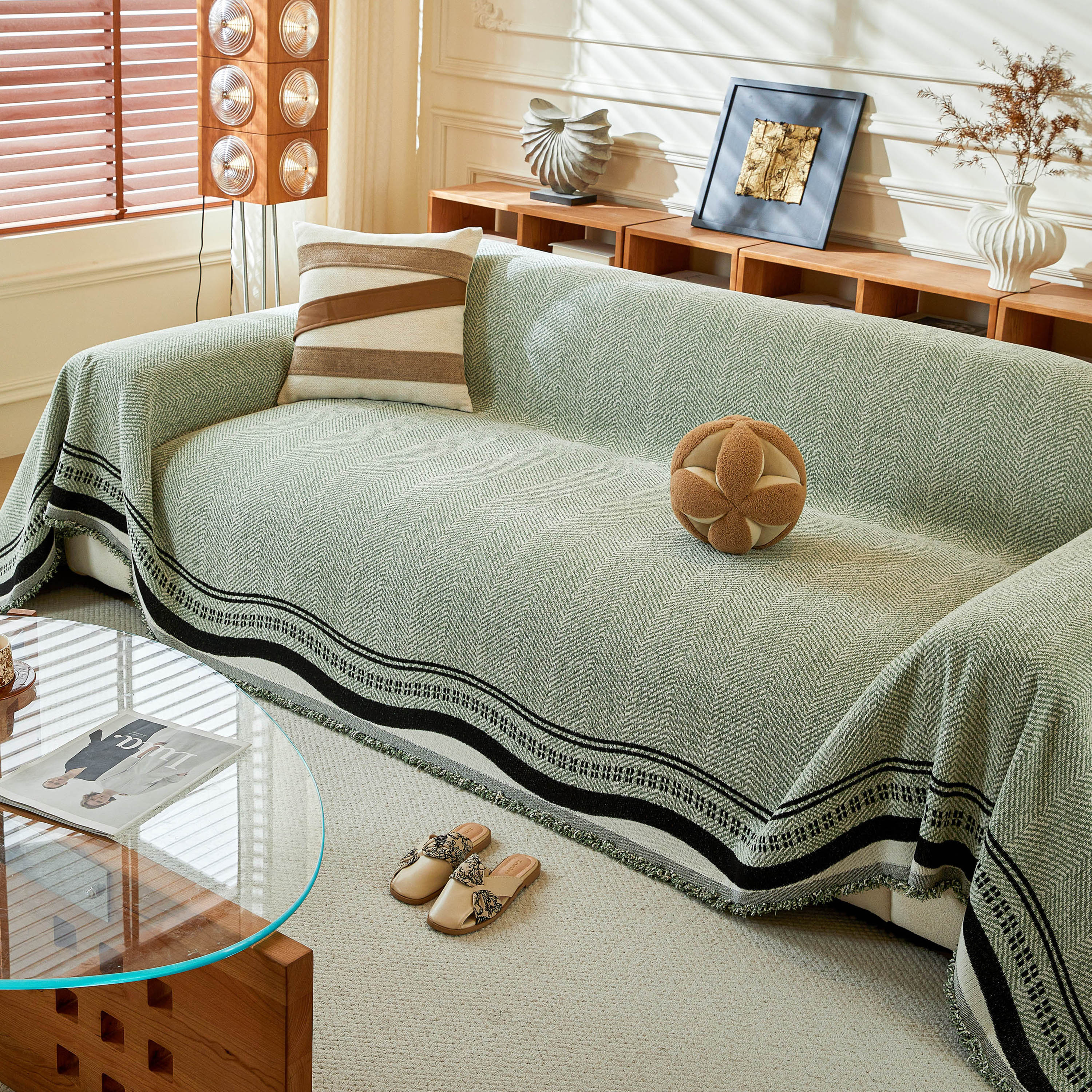 Reversible Herringbone Sofa Cover, 2-in-1 Classic British Throw Blanket for Couch - Image 55