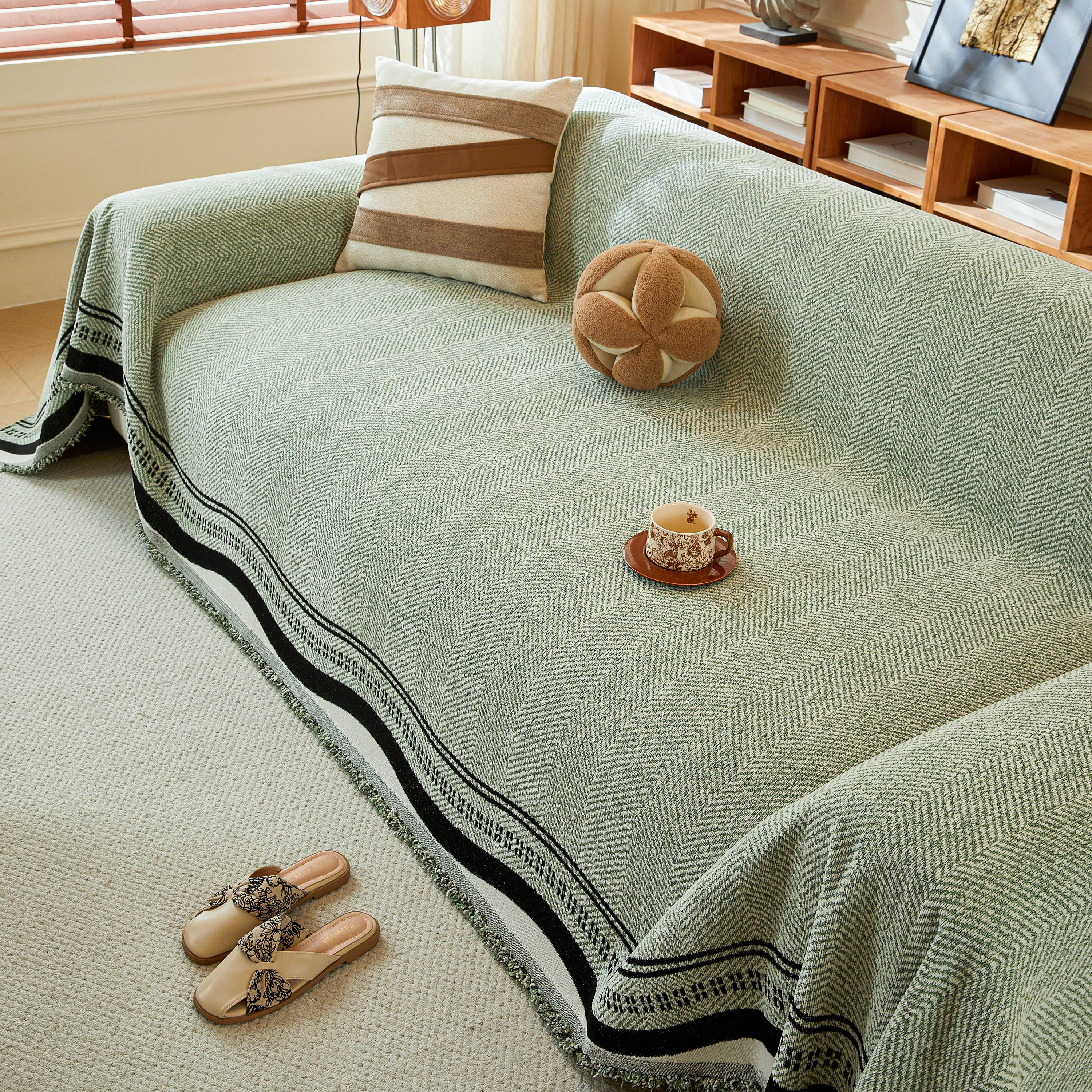 Reversible Herringbone Sofa Cover, 2-in-1 Classic British Throw Blanket for Couch - Image 69