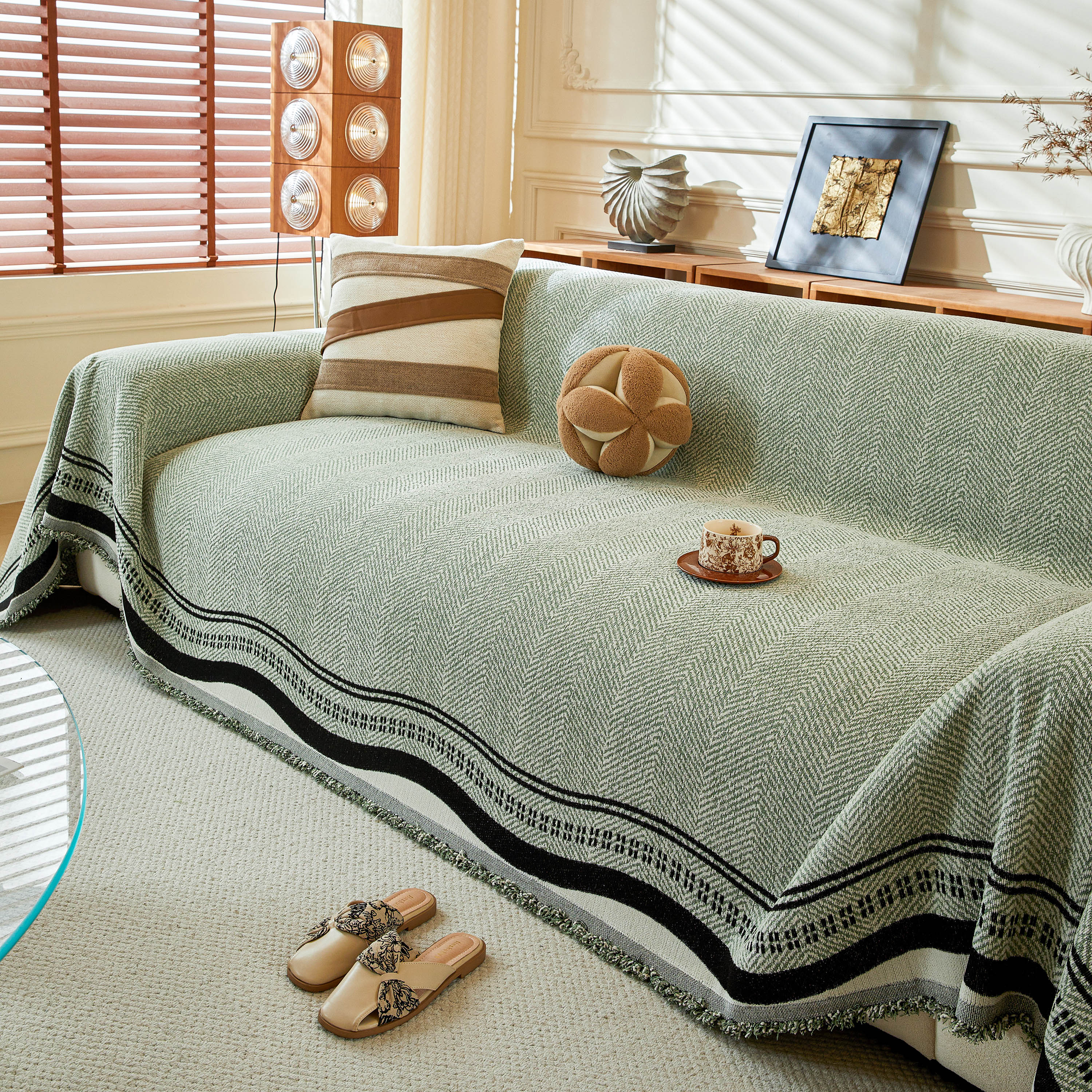 Reversible Herringbone Sofa Cover, 2-in-1 Classic British Throw Blanket for Couch - Image 70