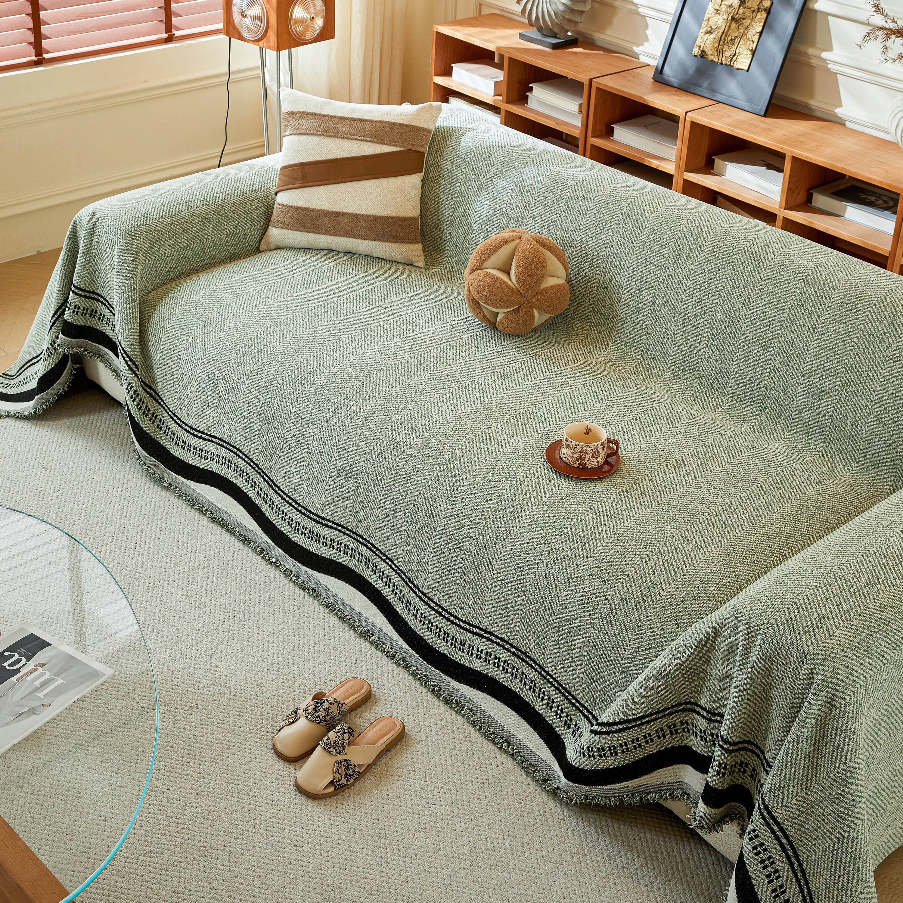 Reversible Herringbone Sofa Cover, 2-in-1 Classic British Throw Blanket for Couch - Image 71