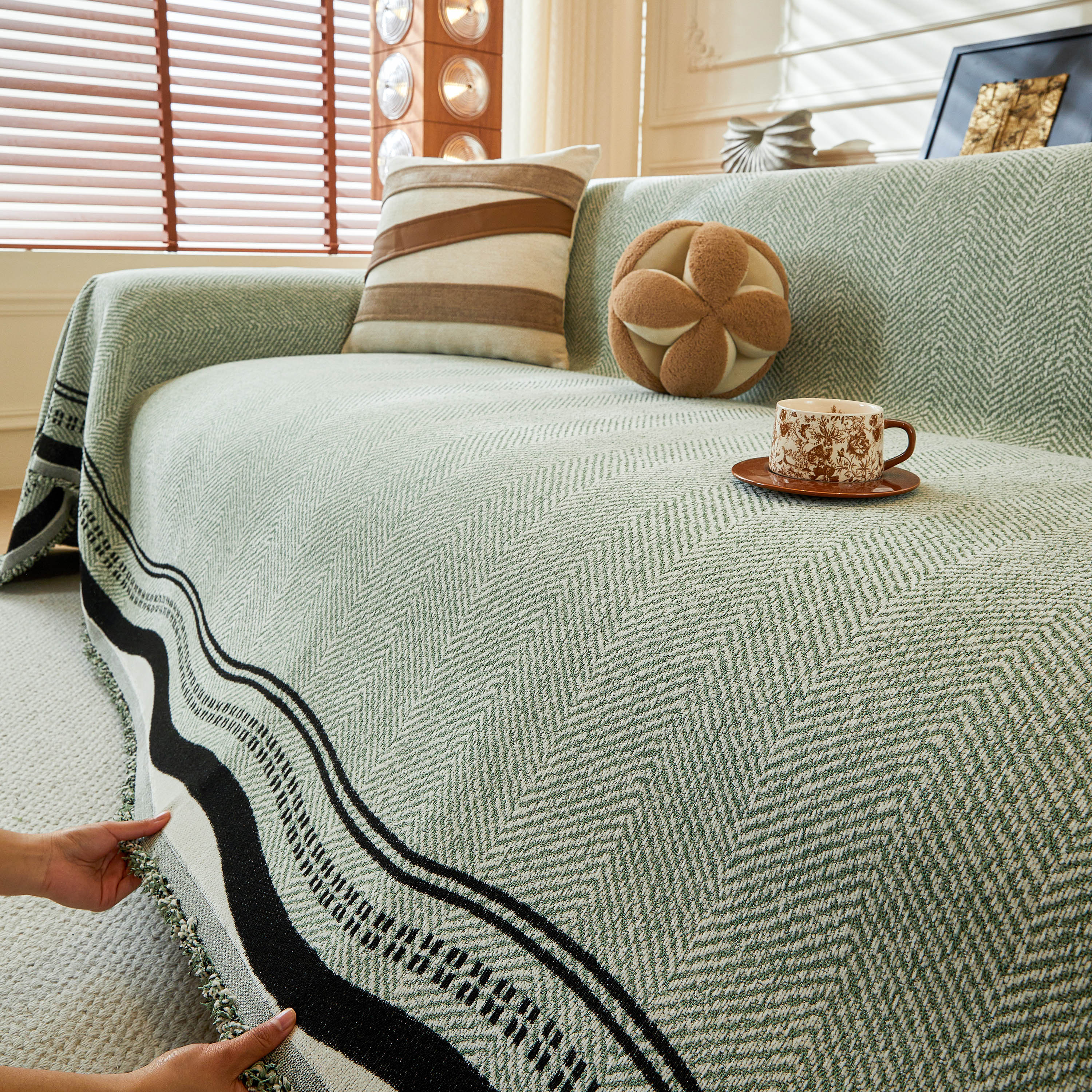 Reversible Herringbone Sofa Cover, 2-in-1 Classic British Throw Blanket for Couch - Image 74