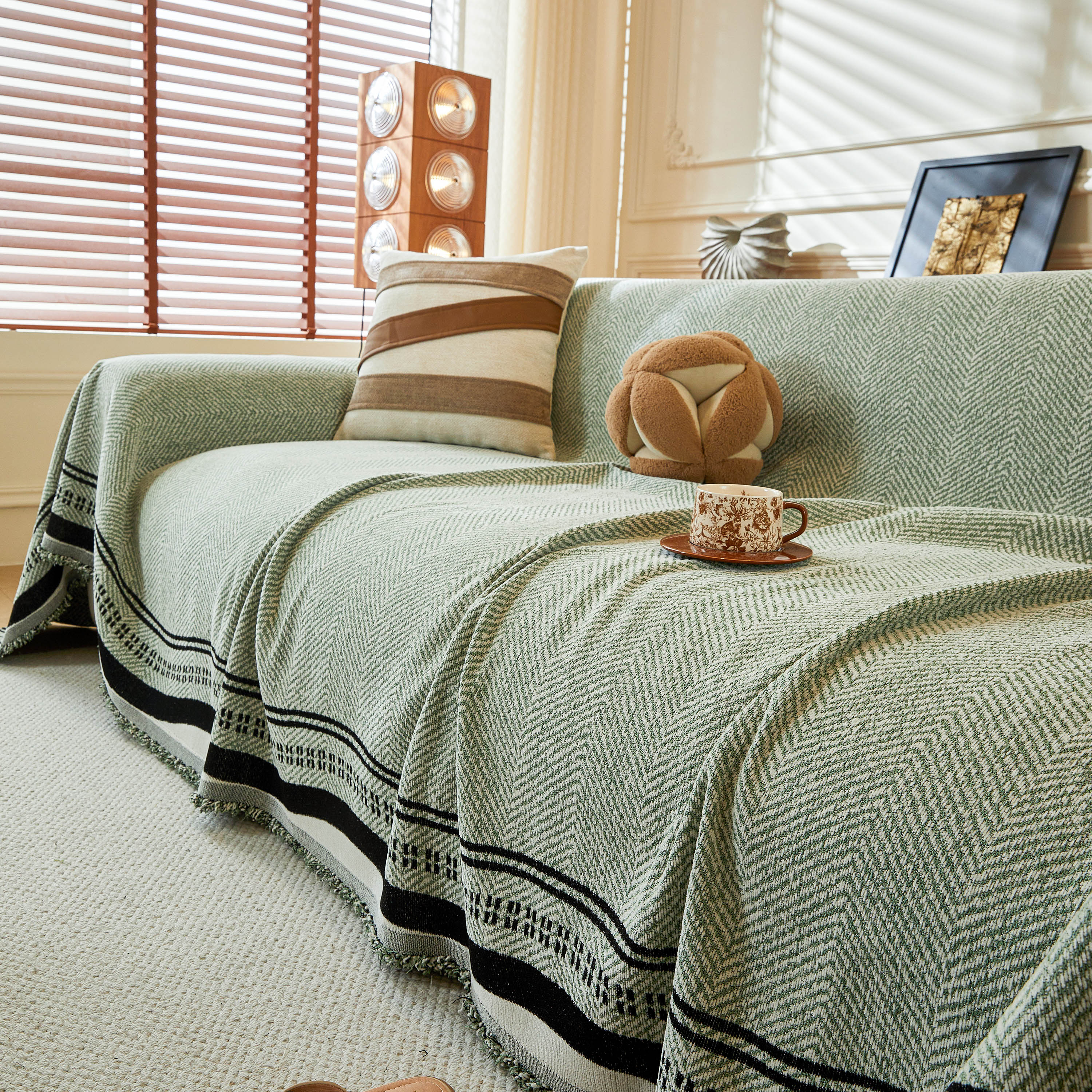 Reversible Herringbone Sofa Cover, 2-in-1 Classic British Throw Blanket for Couch - Image 75