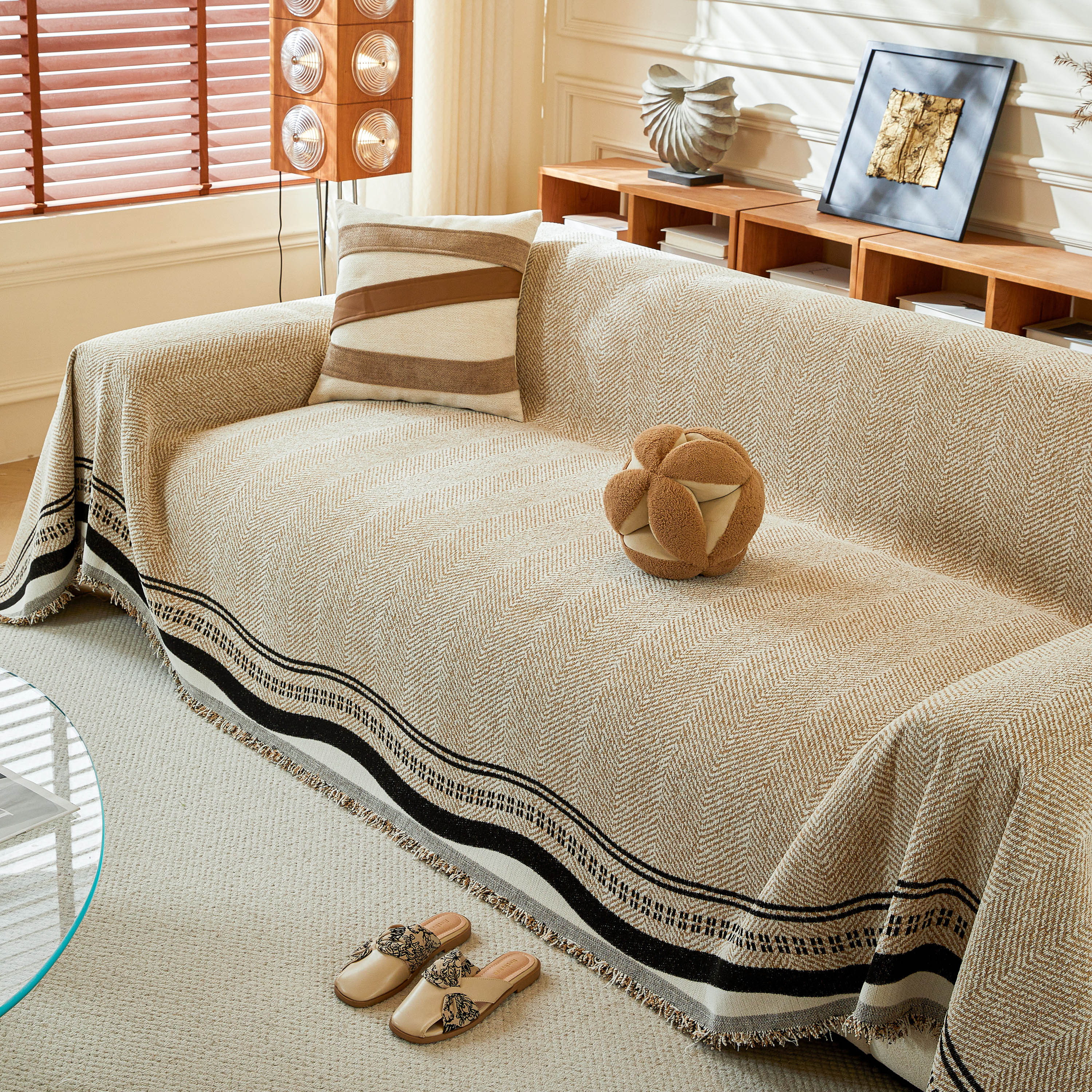 Reversible Herringbone Sofa Cover, 2-in-1 Classic British Throw Blanket for Couch - Image 88