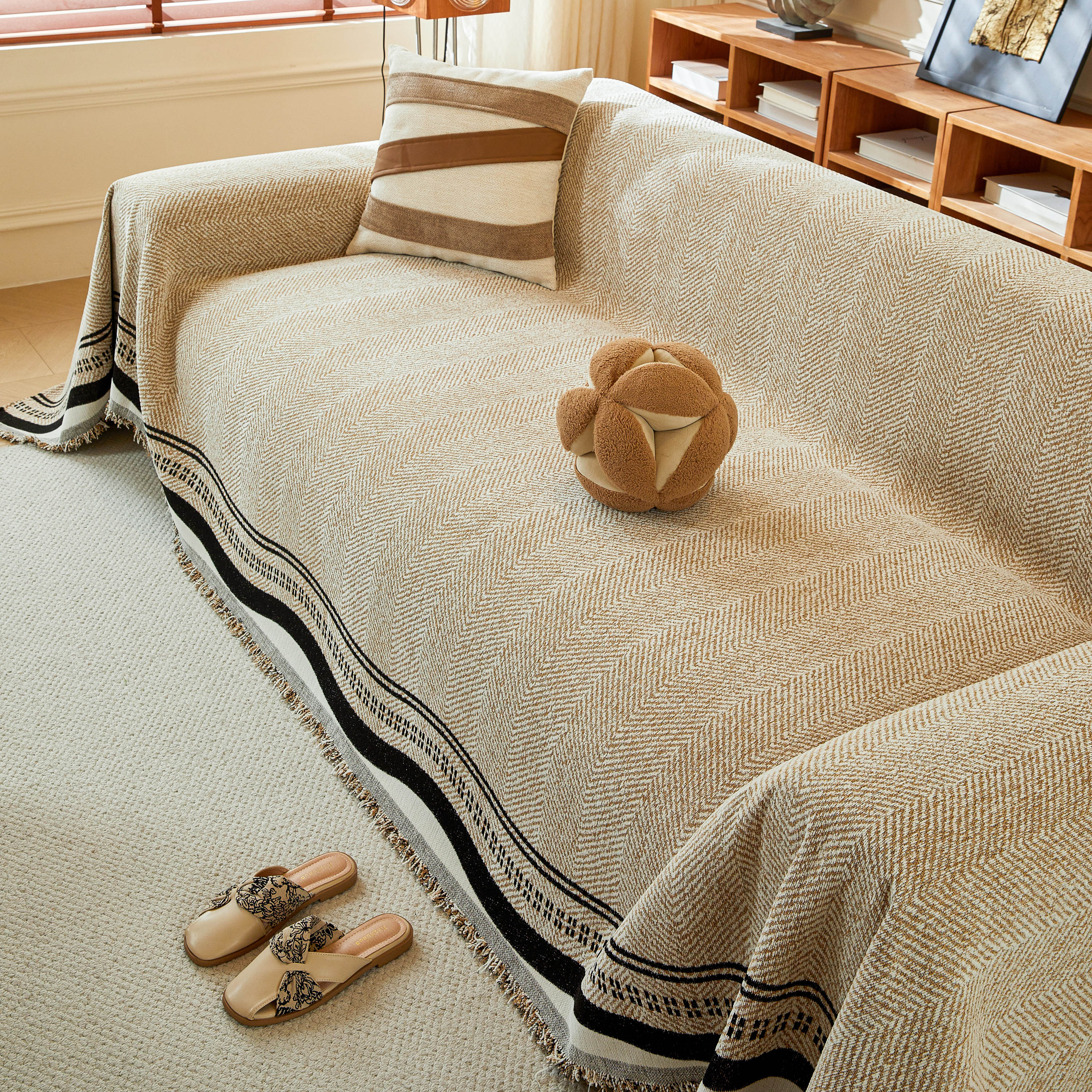 Reversible Herringbone Sofa Cover, 2-in-1 Classic British Throw Blanket for Couch - Image 97