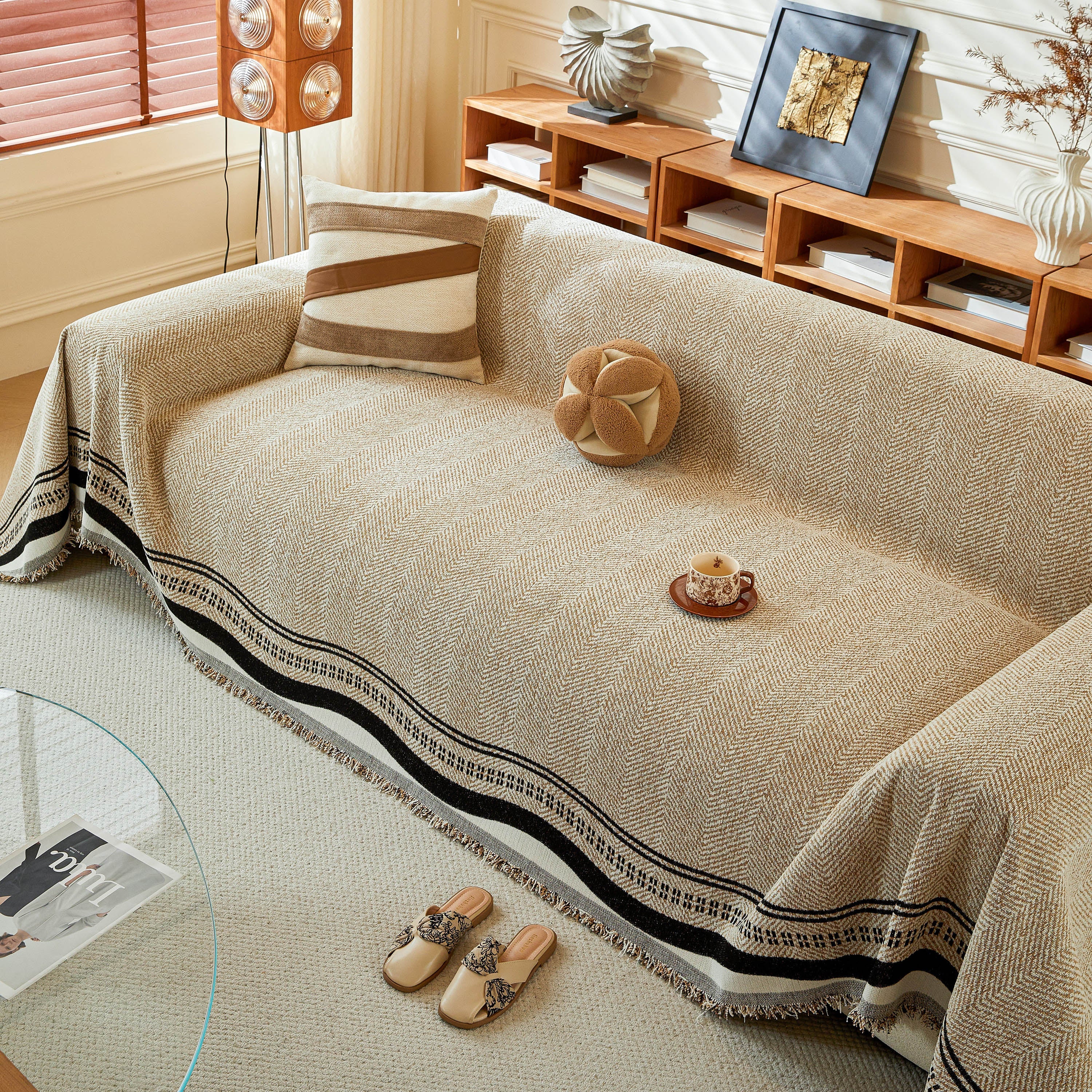 Reversible Herringbone Sofa Cover, 2-in-1 Classic British Throw Blanket for Couch - Image 99