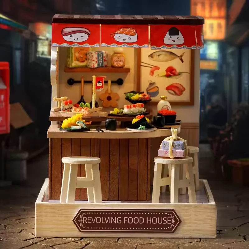 Revolving Food Dollhouse Kit - Miniature Wizardi Roombox Kit with LED Light F07M51-66-QT-088 - Image 3