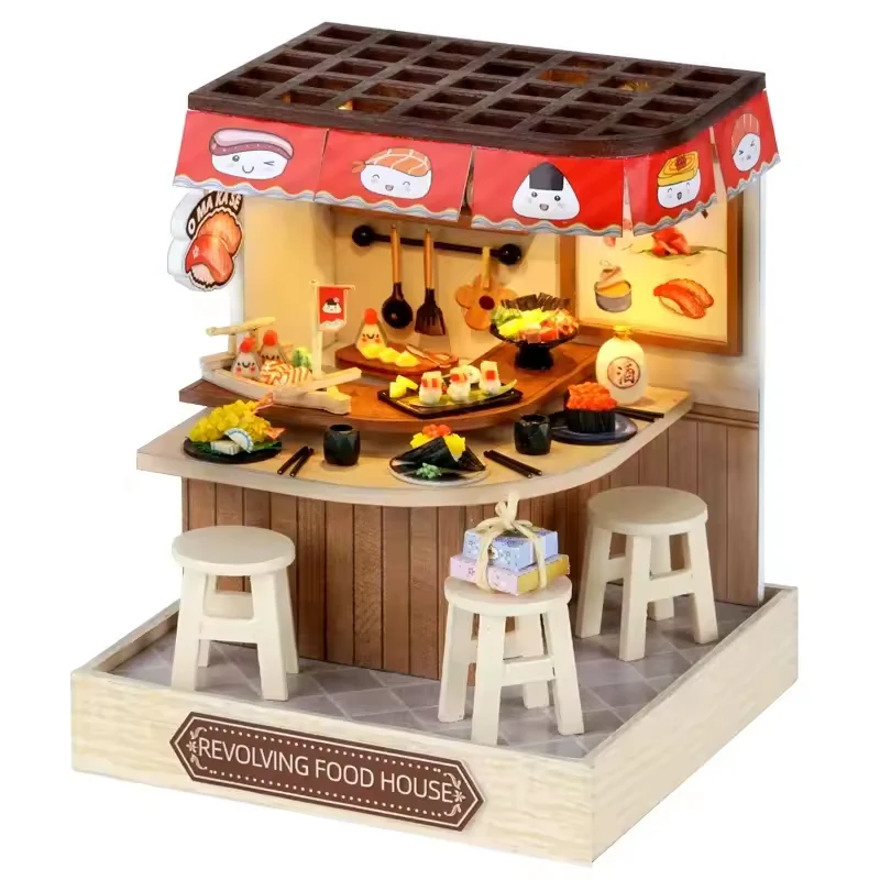 Revolving Food Dollhouse Kit - Miniature Wizardi Roombox Kit with LED Light F07M51-66-QT-088 - Image 4