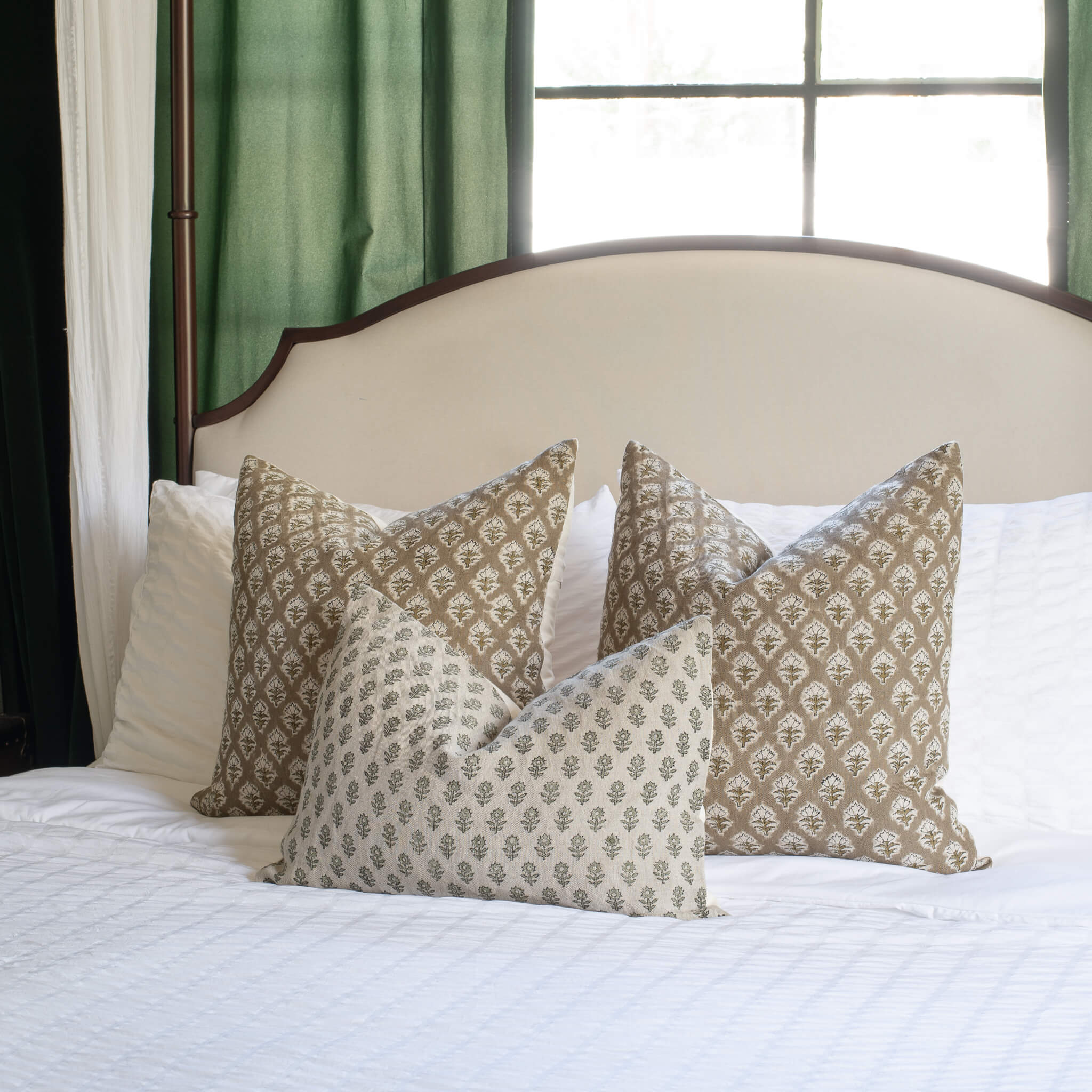 Rhea Floral Block Printed Pillow Cover | Mustard - Image 3