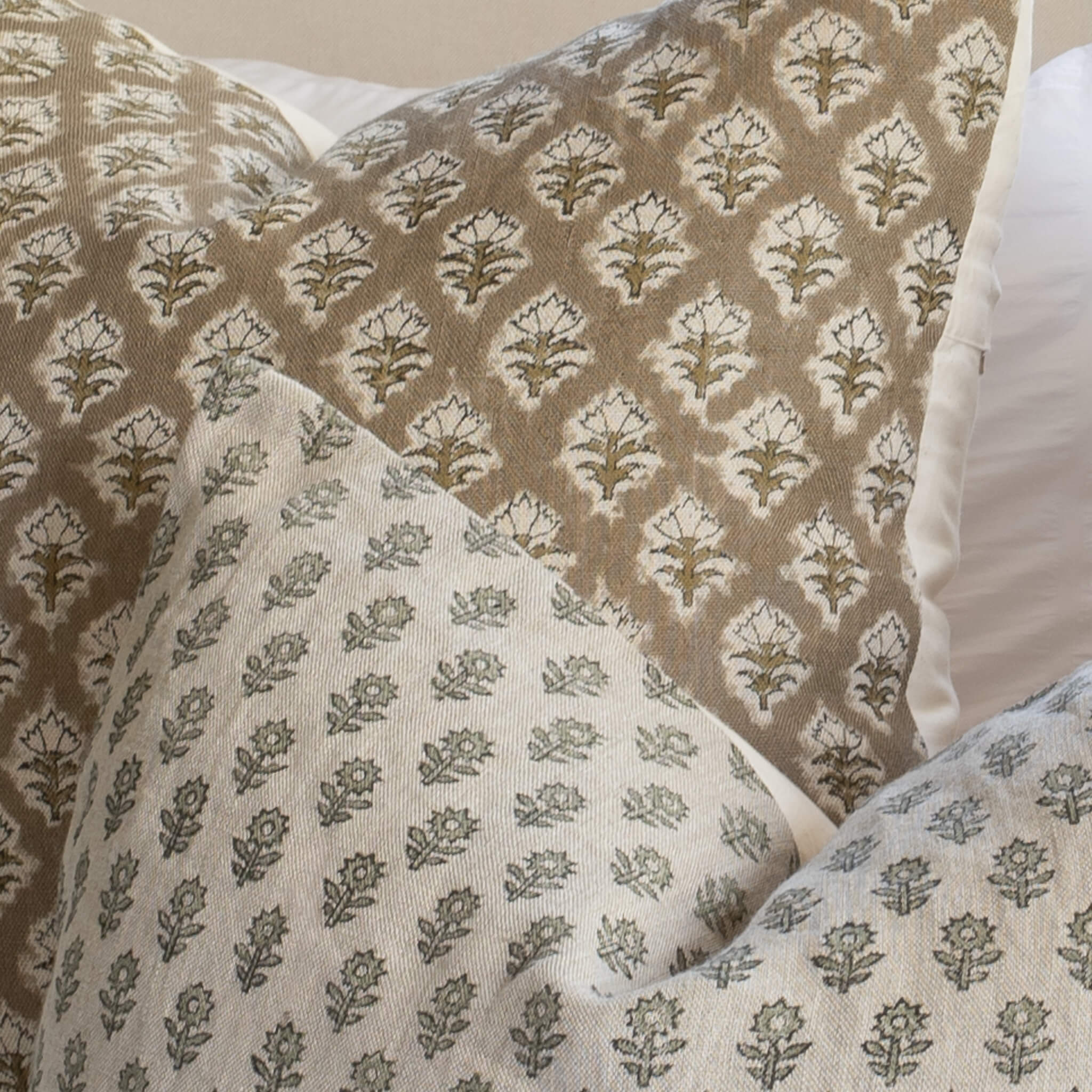 Rhea Floral Block Printed Pillow Cover | Mustard - Image 4