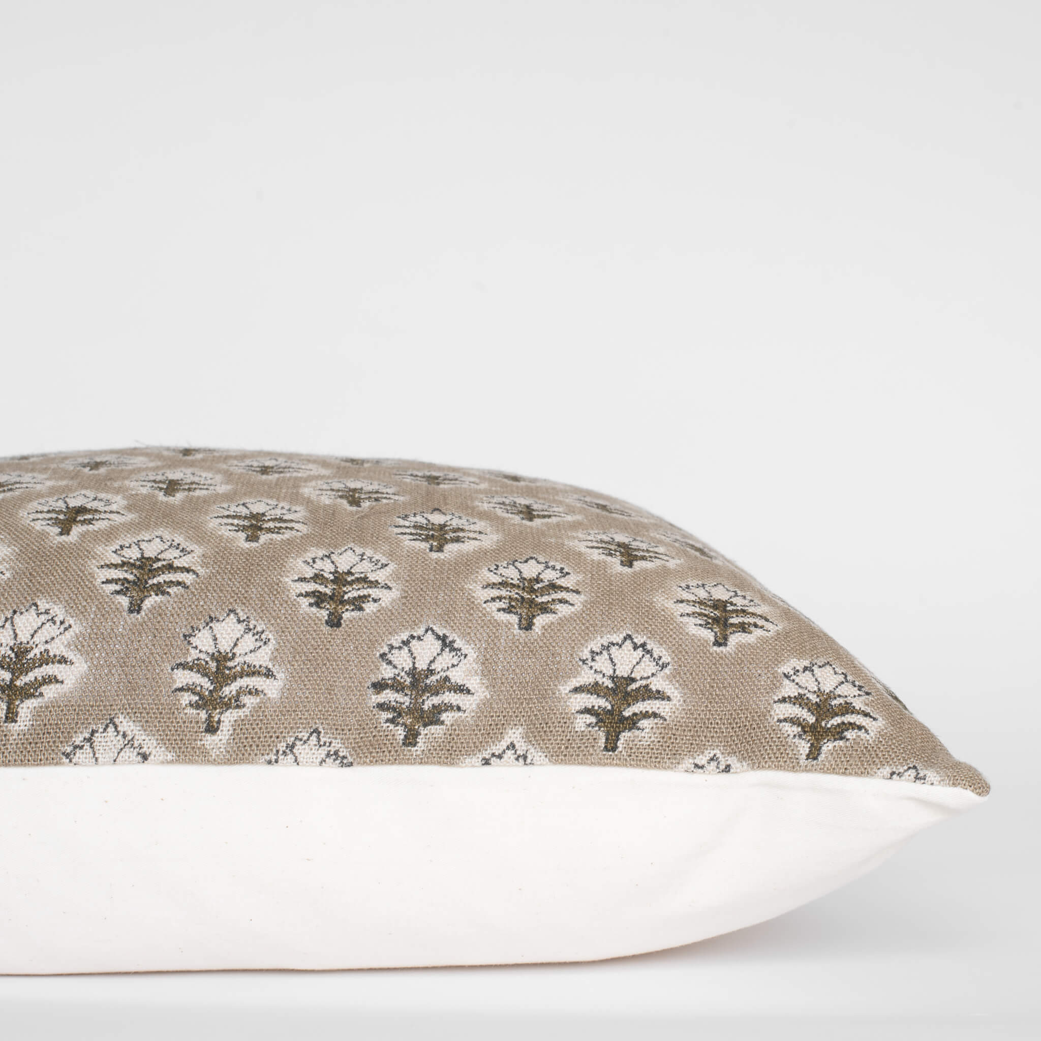 Rhea Floral Block Printed Pillow Cover | Mustard | Long Lumbar - Image 3
