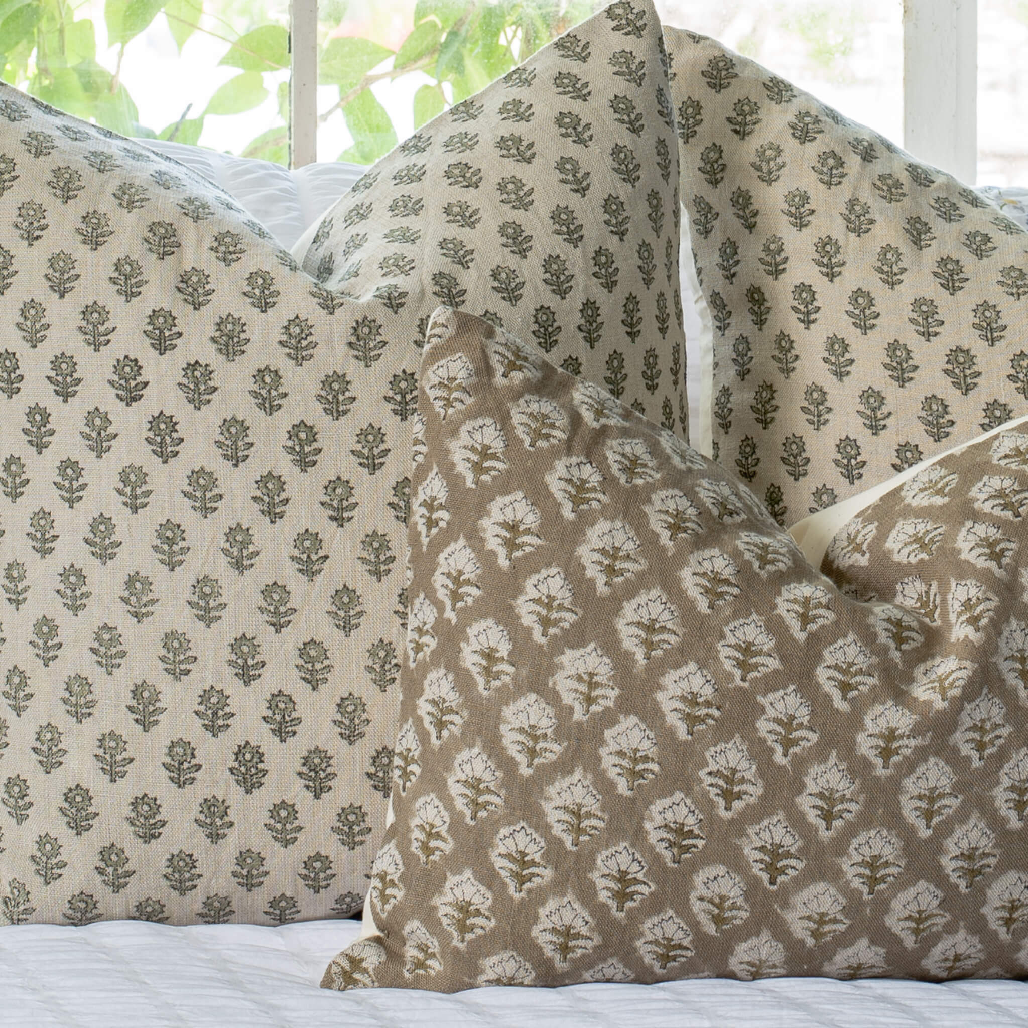 Rhea Floral Block Printed Pillow Cover | Mustard | Lumbar - Image 11