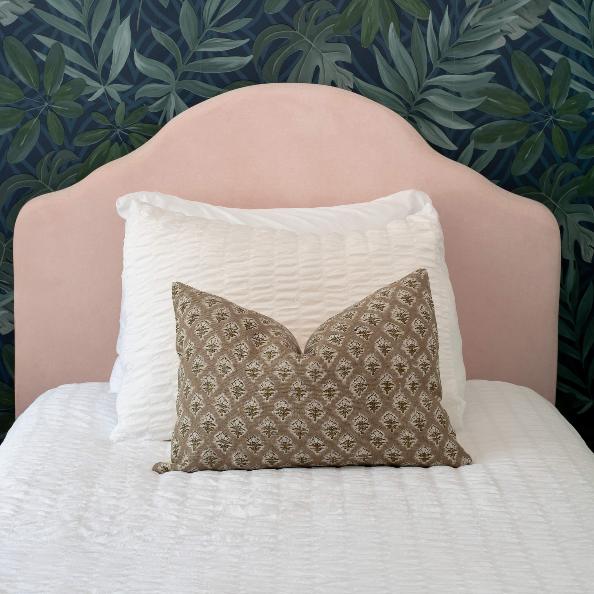 Rhea Floral Block Printed Pillow Cover | Mustard | Lumbar - Image 9
