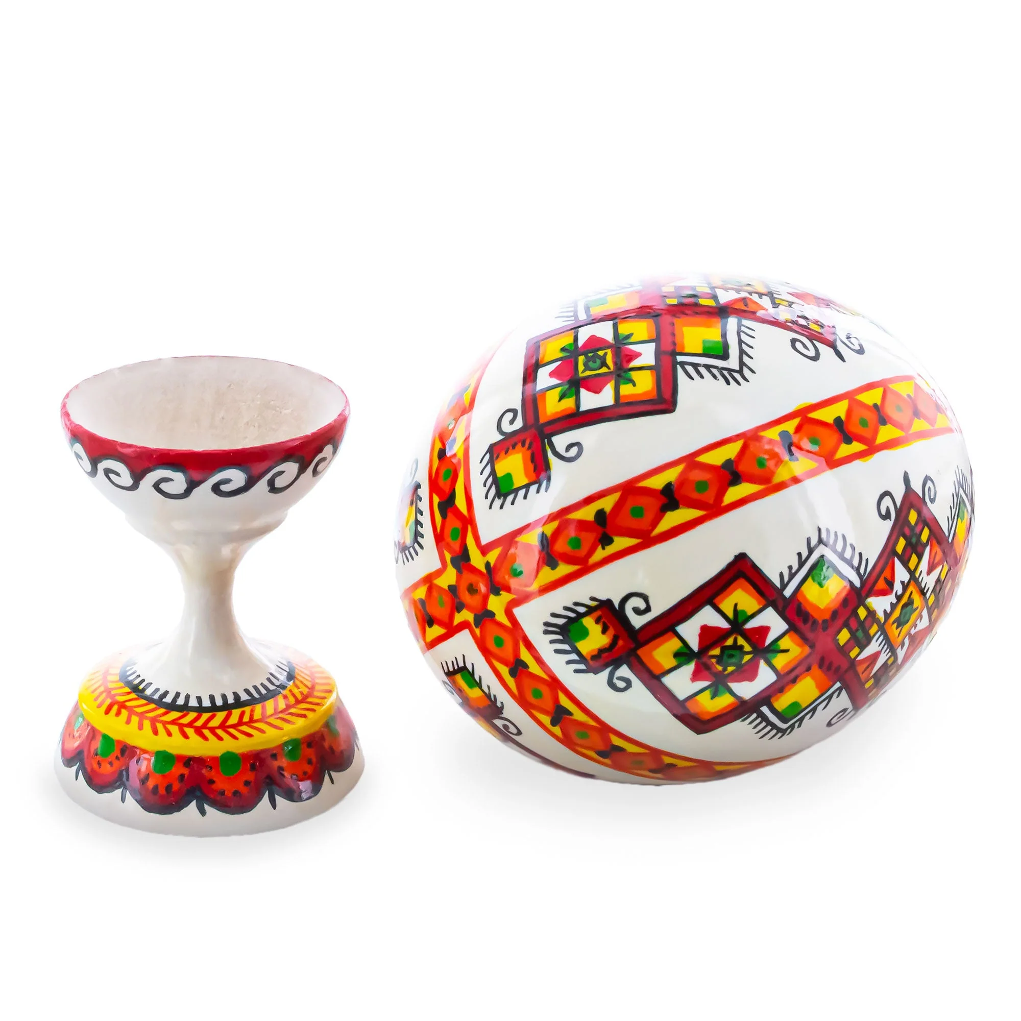Rhombus Ukrainian Wooden Easter Egg Pysanka on a Stand 3.75 Inches - Image 2