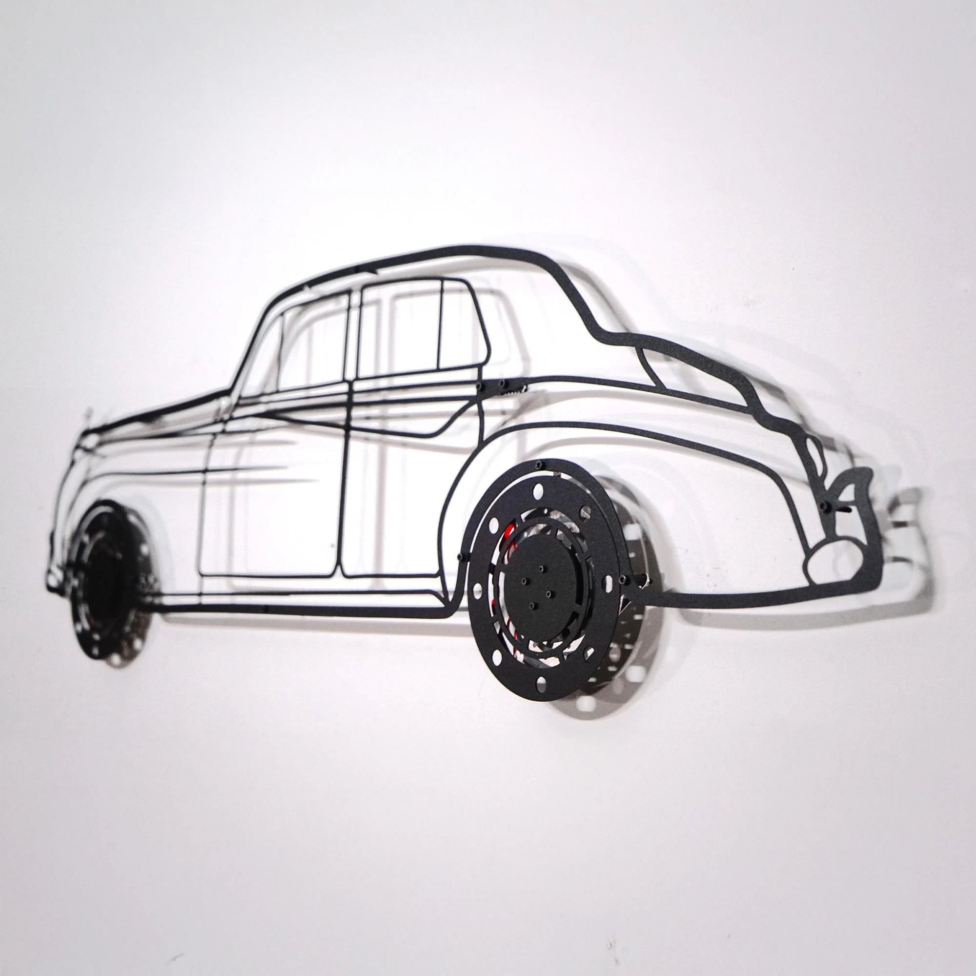 Rolls-Royce Silver Wall Art – Classic Luxury Steel Silhouette with Spinning Wheels-KAFMEKA040 - Image 4