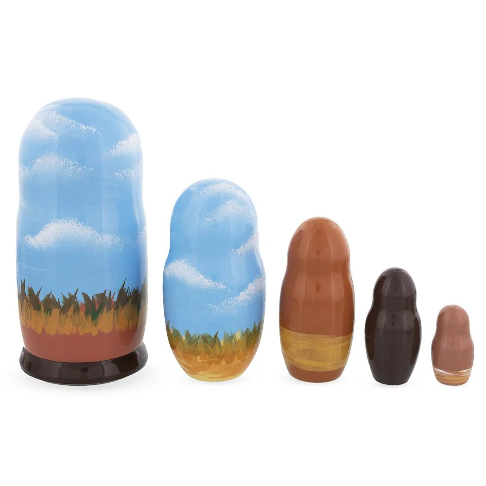 Rooster And Family Wooden Nesting Dolls - Image 2