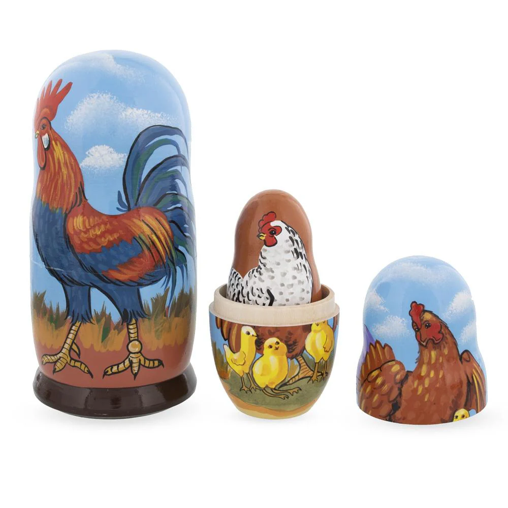 Rooster And Family Wooden Nesting Dolls - Image 3
