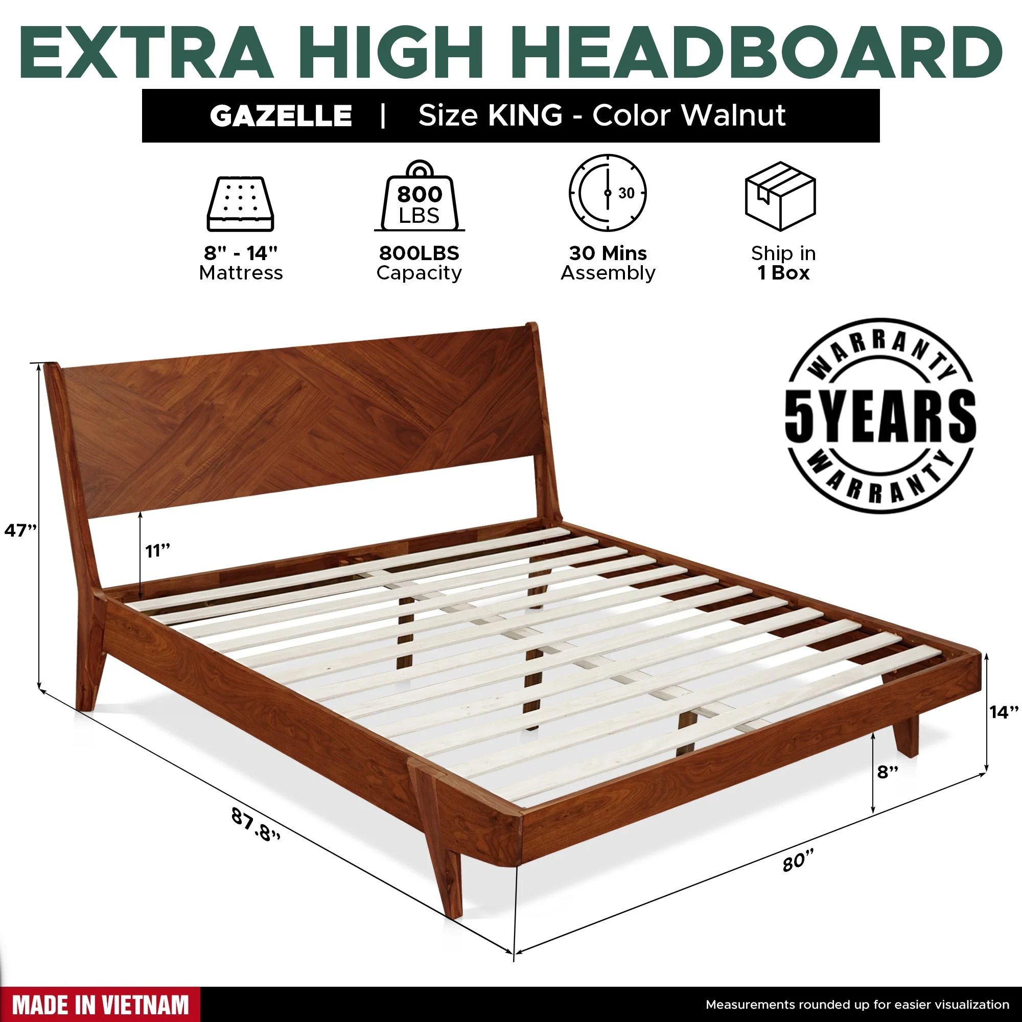 Rorns Gazelle Platform Bed Frame With Headboard for Ultimate Comfort - Image 10