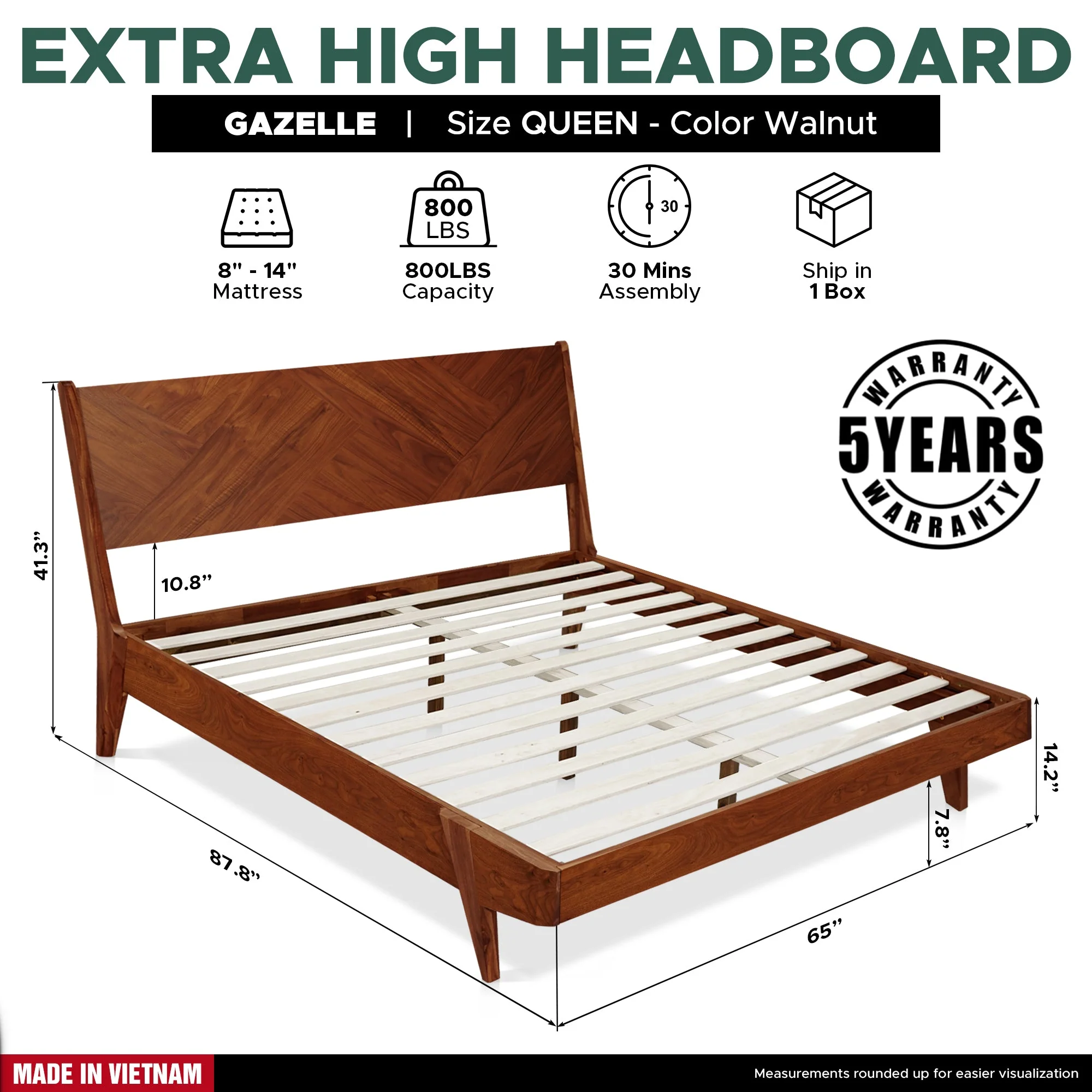 Rorns Gazelle Platform Bed Frame With Headboard for Ultimate Comfort - Image 11