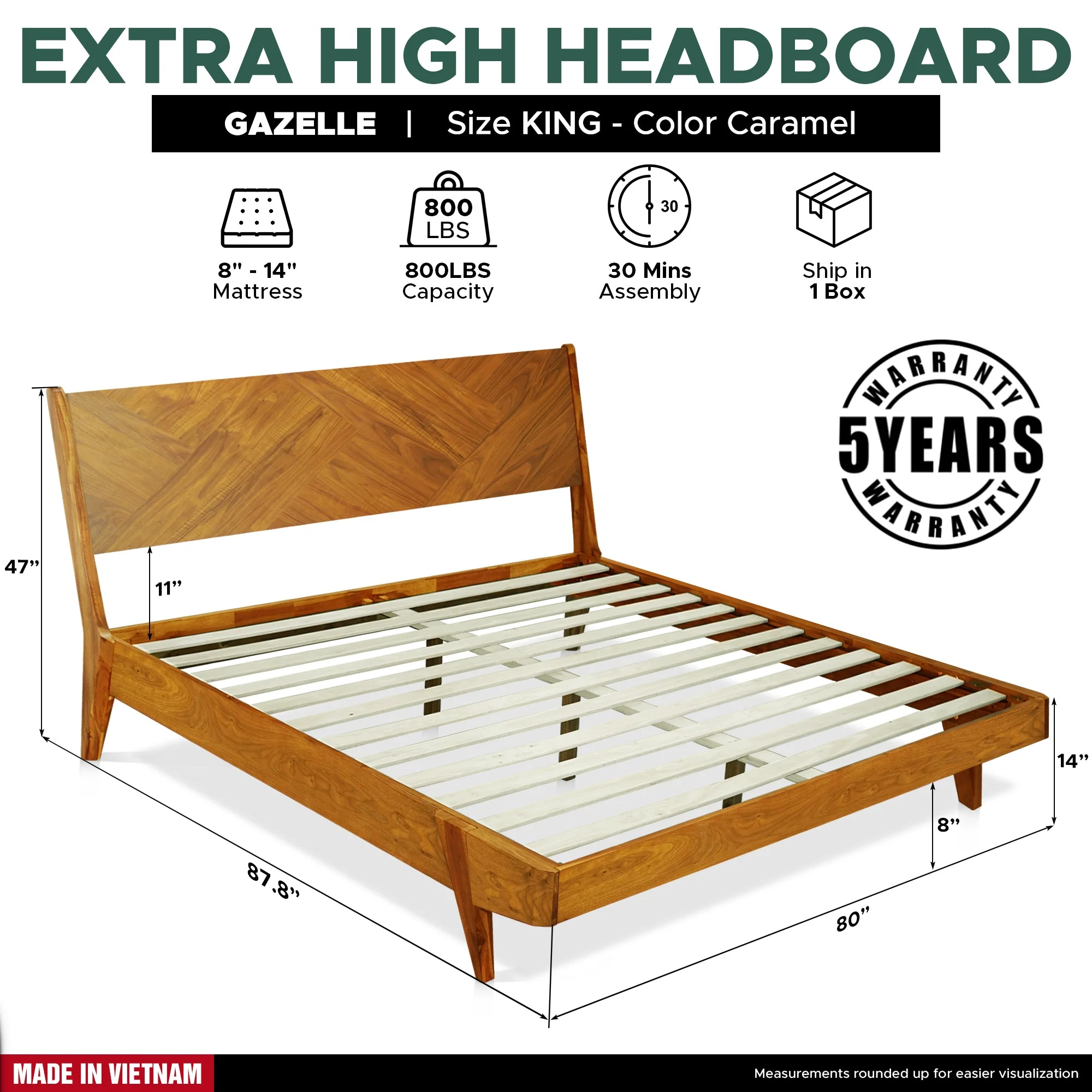 Rorns Gazelle Platform Bed Frame With Headboard for Ultimate Comfort - Image 2