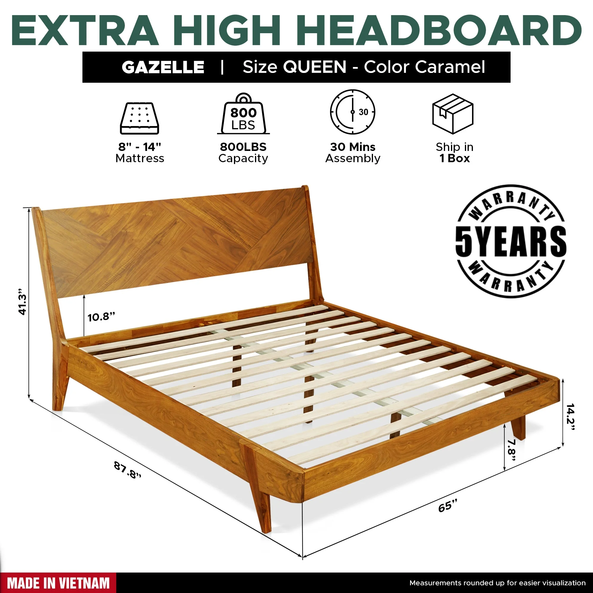 Rorns Gazelle Platform Bed Frame With Headboard for Ultimate Comfort - Image 3