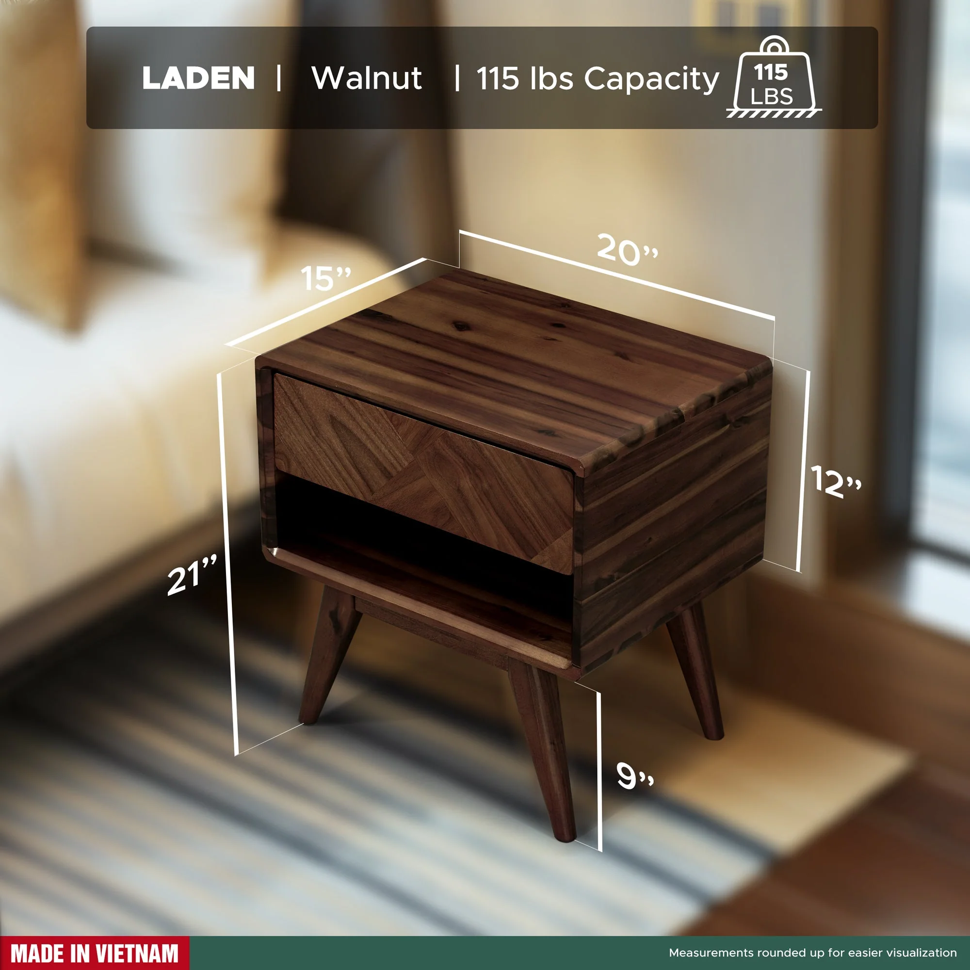 Rorns Laden Nightstand with Drawer - Stylish and Functional Bedroom Storage - Image 12