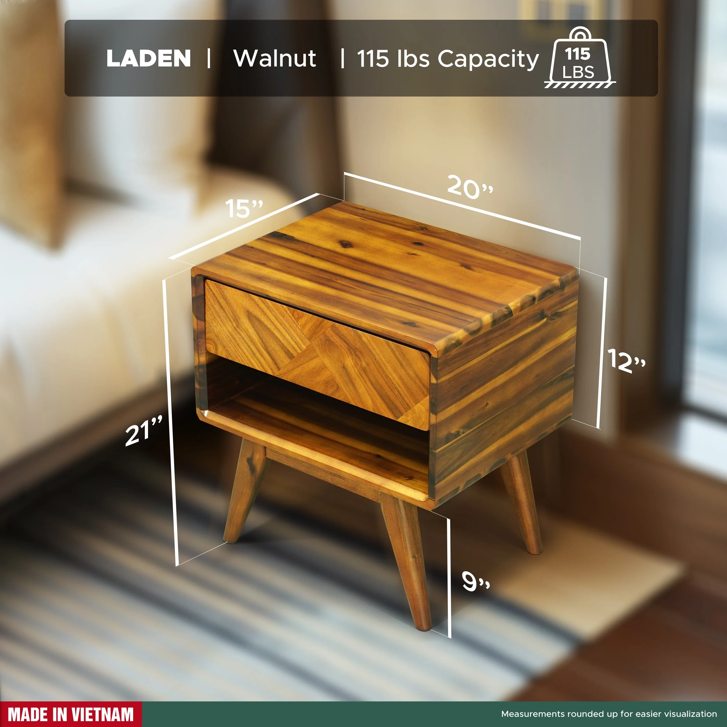 Rorns Laden Nightstand with Drawer - Stylish and Functional Bedroom Storage - Image 3