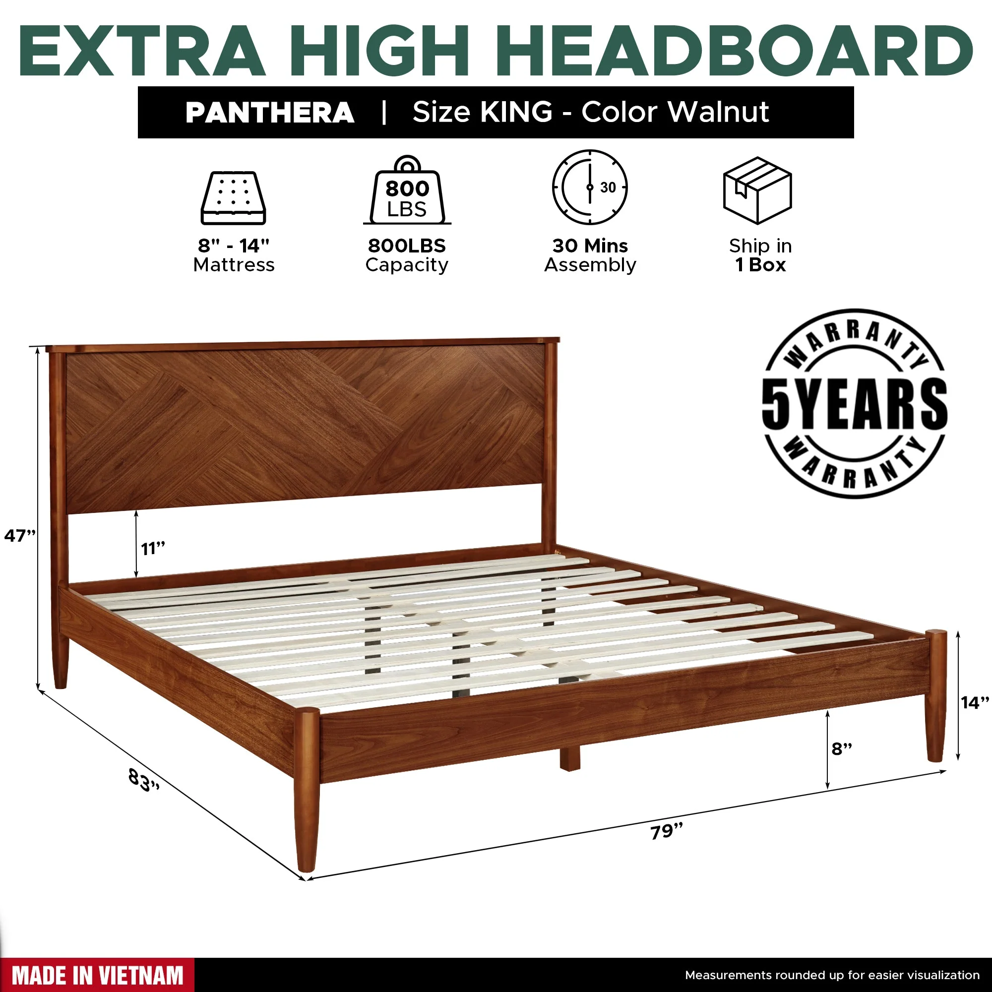 Rorns Panthera Platform Bed Frame With Headboard for Ultimate Comfort - Image 12