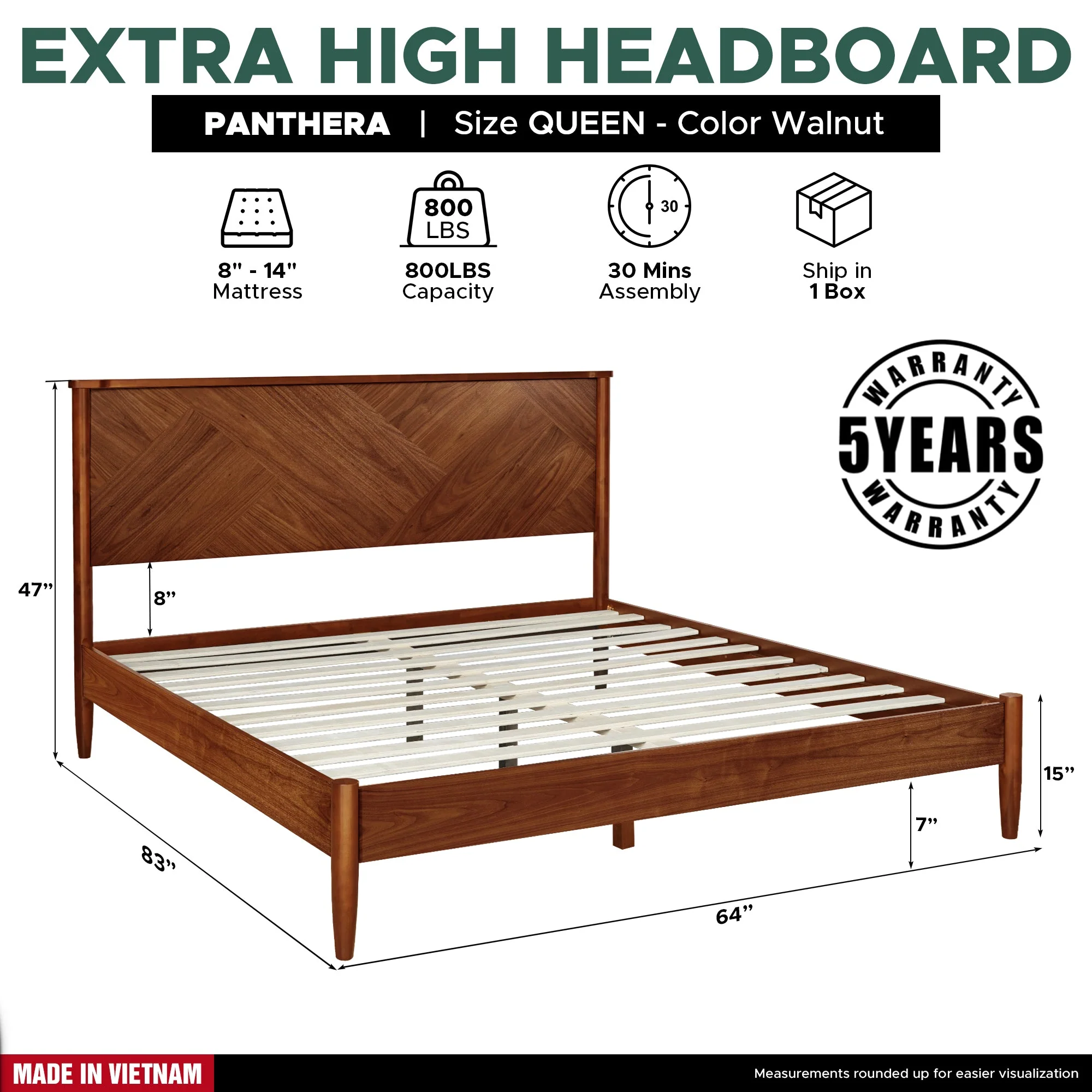 Rorns Panthera Platform Bed Frame With Headboard for Ultimate Comfort - Image 13