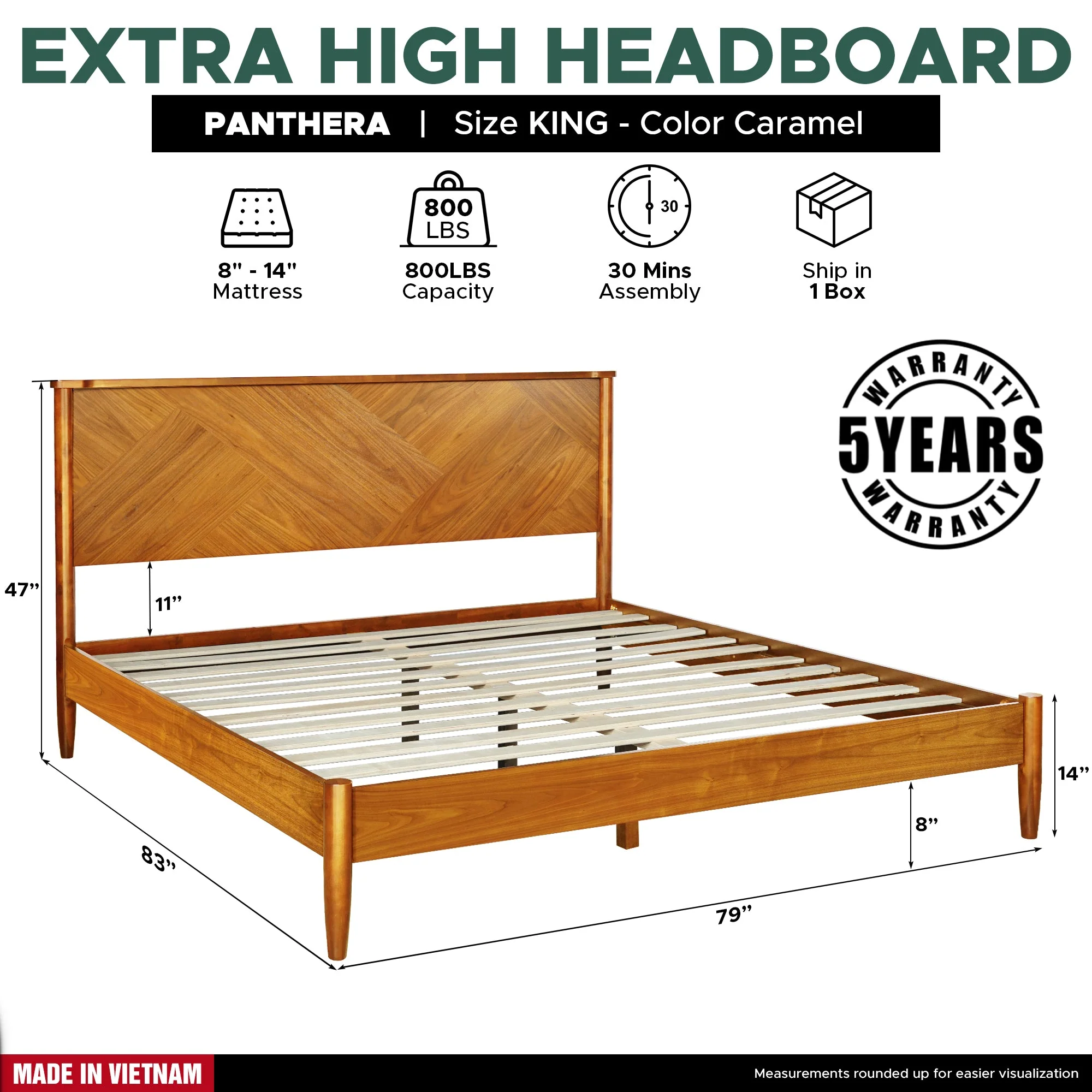 Rorns Panthera Platform Bed Frame With Headboard for Ultimate Comfort - Image 2