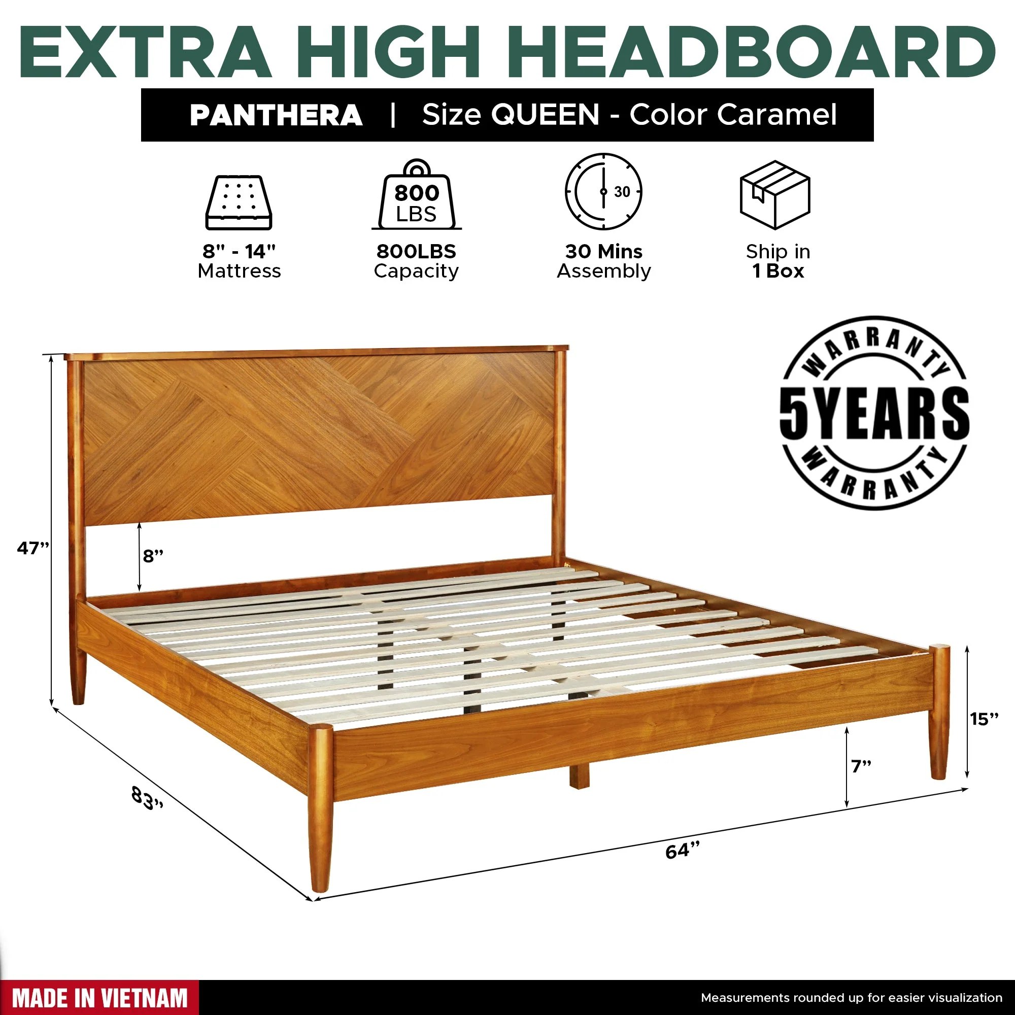 Rorns Panthera Platform Bed Frame With Headboard for Ultimate Comfort - Image 3