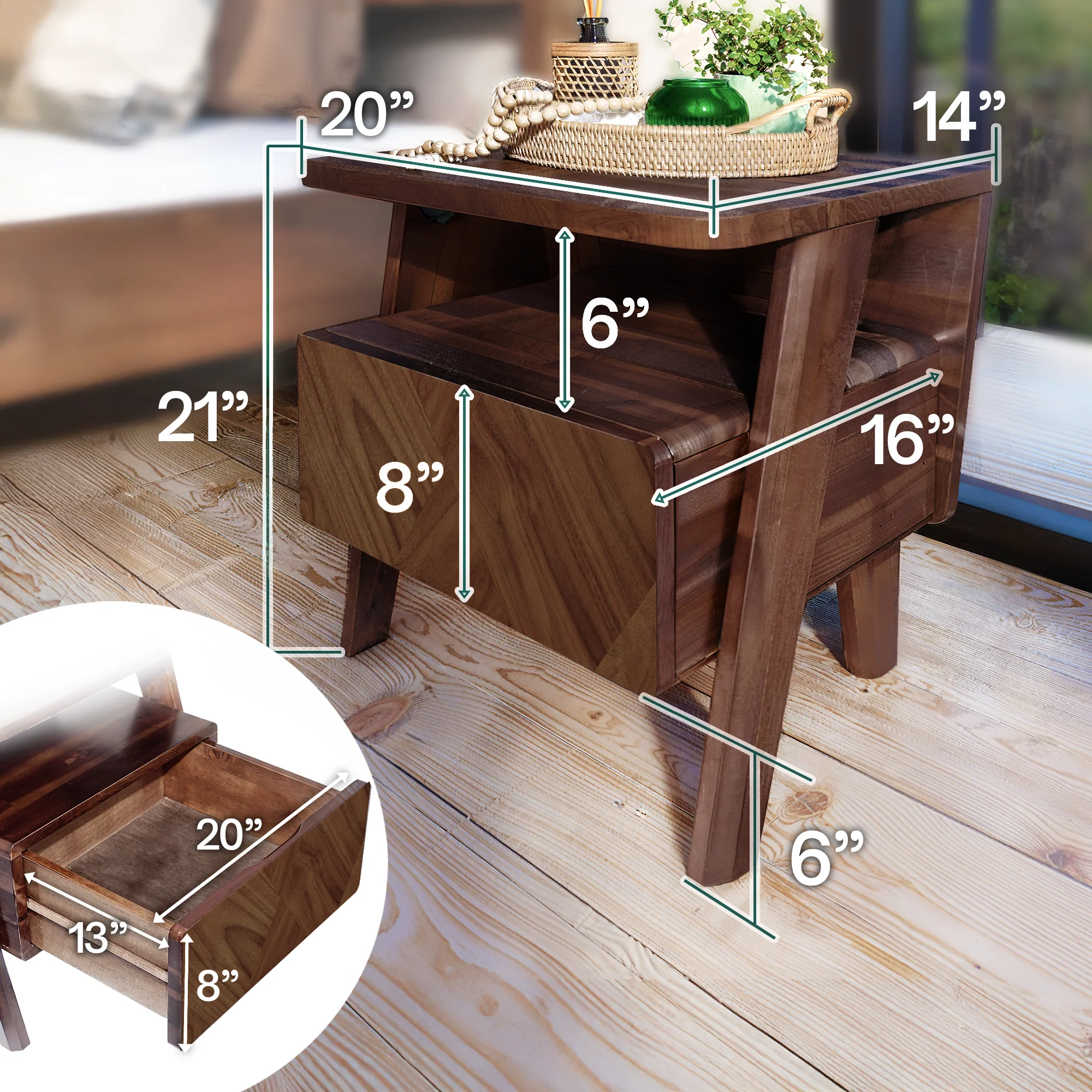 Rorns Rum Nightstand with Drawer for Stylish Bedroom Storage - Image 11