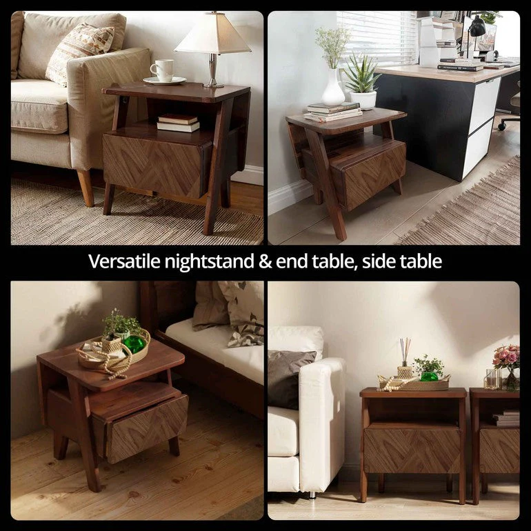 Rorns Rum Nightstand with Drawer for Stylish Bedroom Storage - Image 12