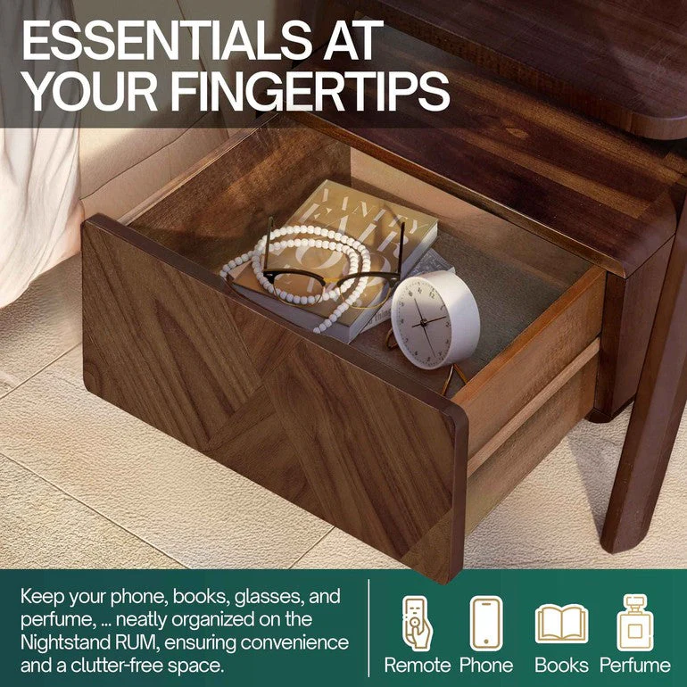 Rorns Rum Nightstand with Drawer for Stylish Bedroom Storage - Image 14