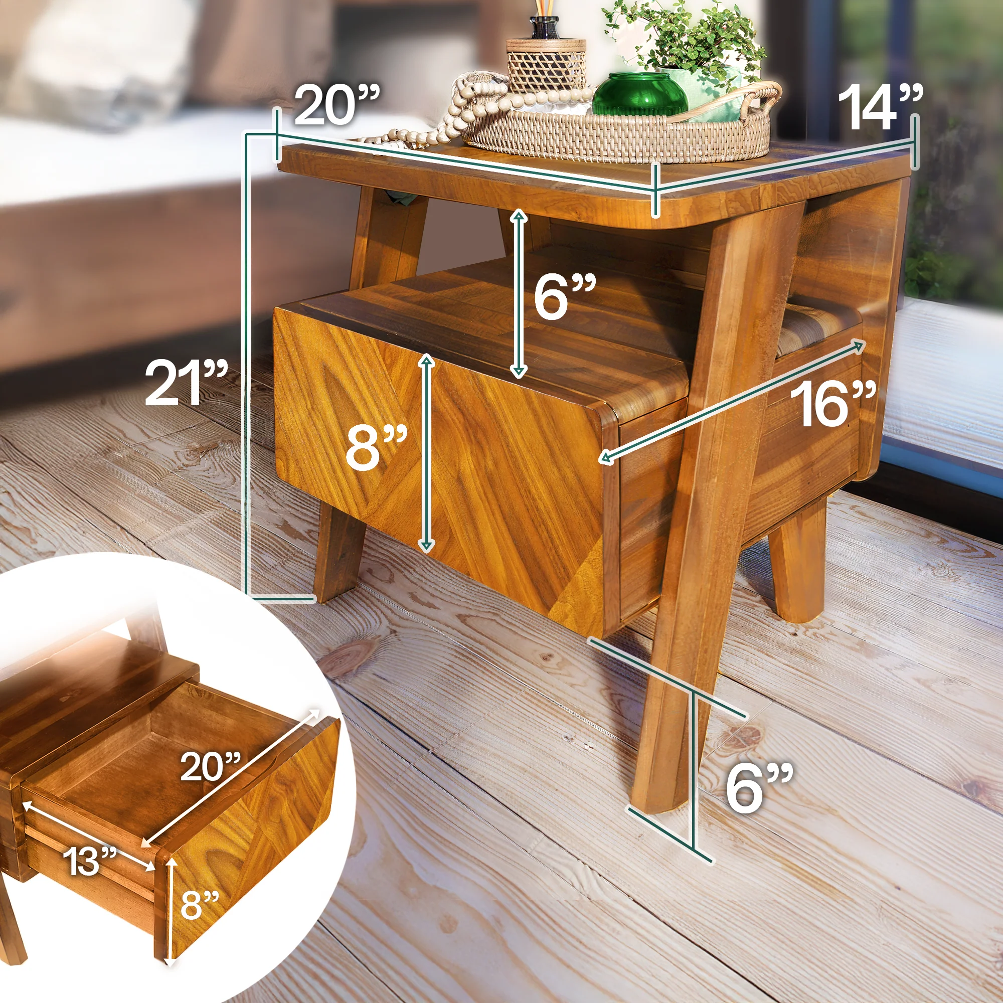 Rorns Rum Nightstand with Drawer for Stylish Bedroom Storage - Image 3