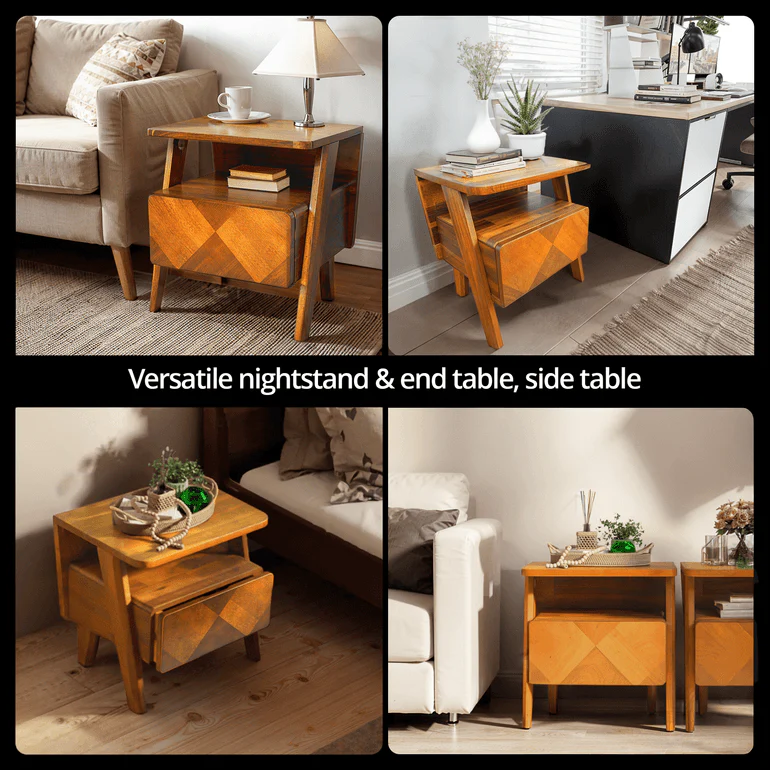 Rorns Rum Nightstand with Drawer for Stylish Bedroom Storage - Image 4