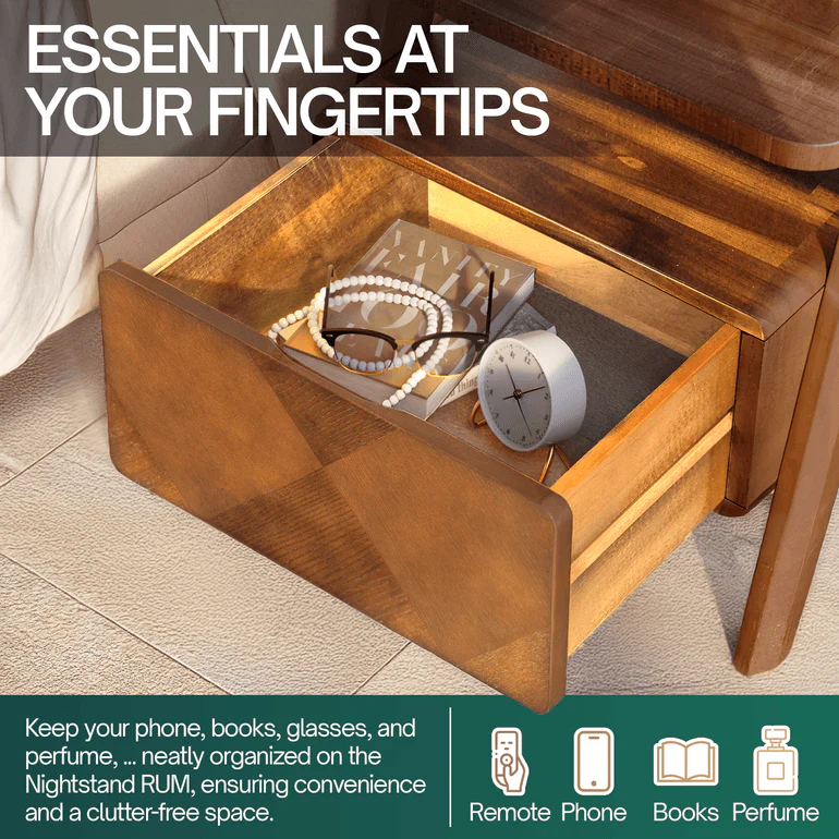 Rorns Rum Nightstand with Drawer for Stylish Bedroom Storage - Image 6