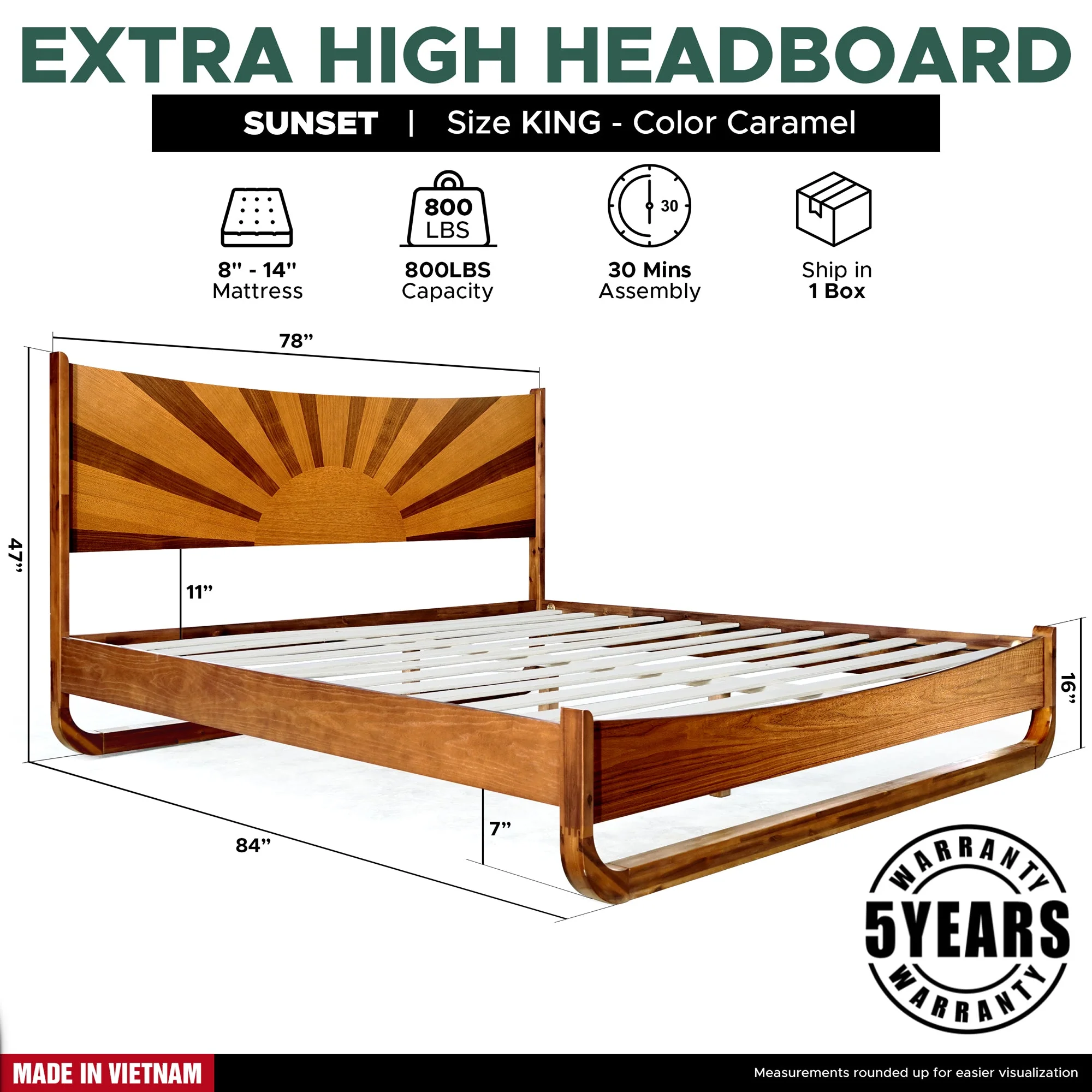 Rorns Sunset Platform Bed Frame With Headboard for Ultimate Bedroom Style - Image 3
