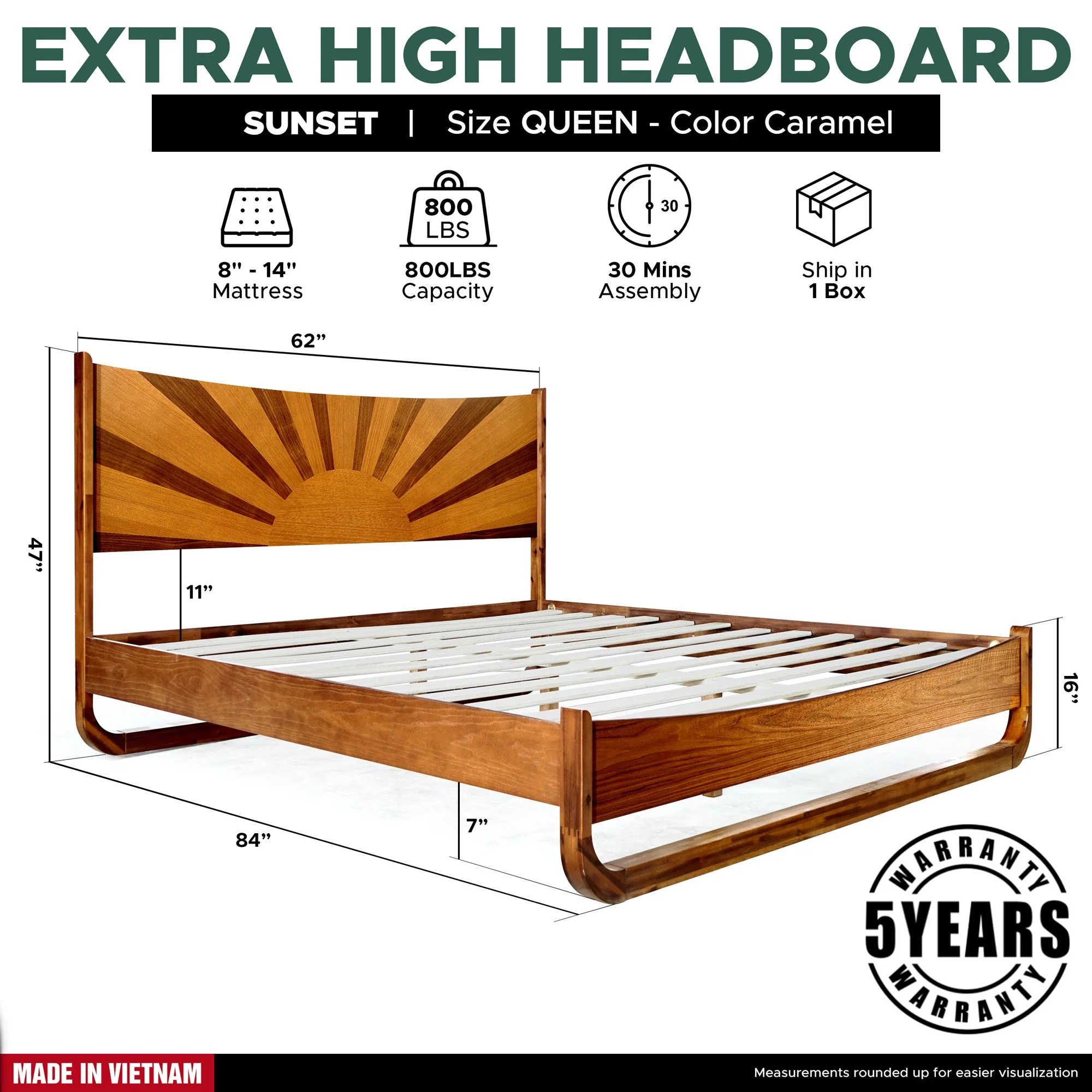 Rorns Sunset Platform Bed Frame With Headboard for Ultimate Bedroom Style - Image 4