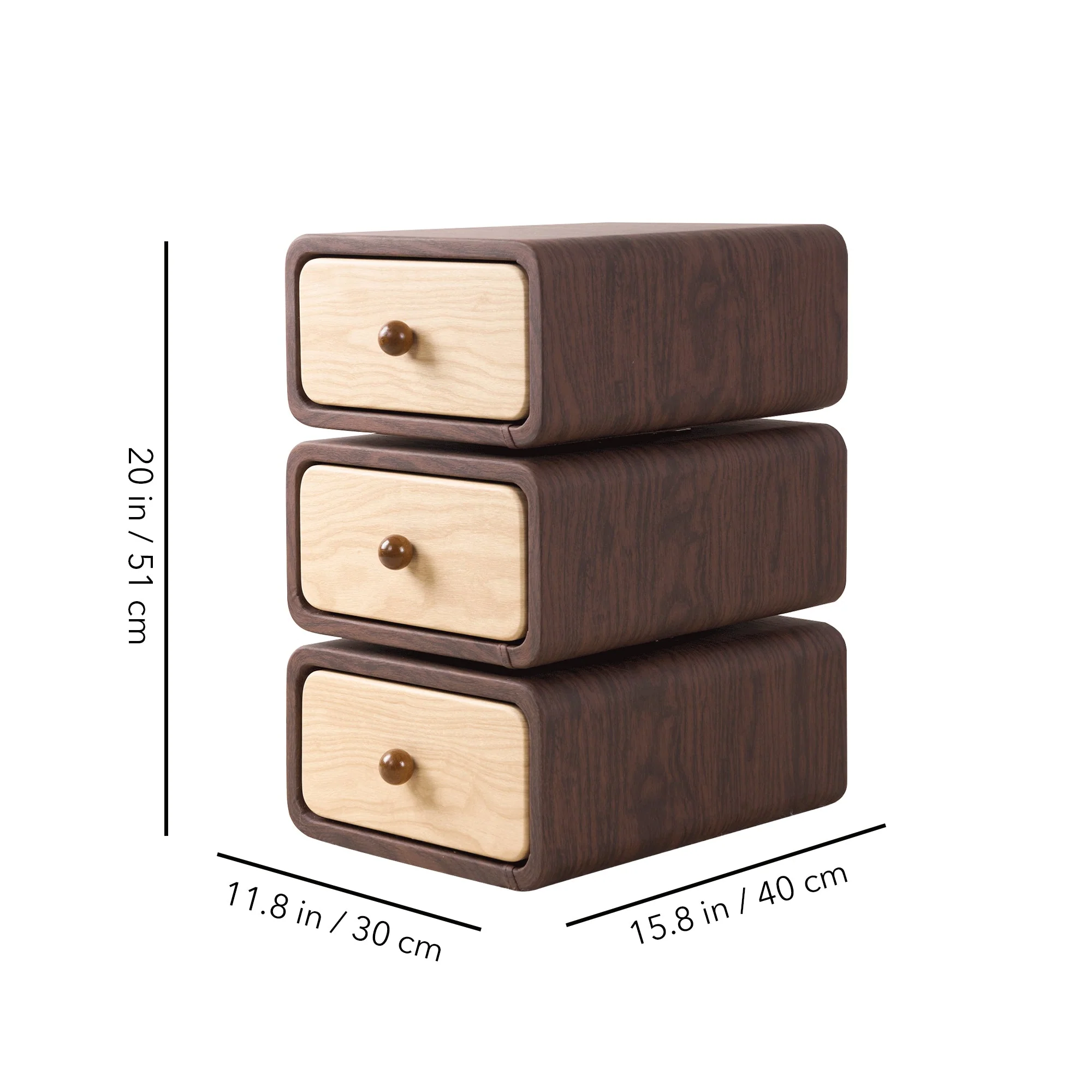 Rotatable 3-Tier Drawer Storage Cabinet, Wooden Stackable Nightstand with Drawers for Bedroom, Living Room Organization - Image 2