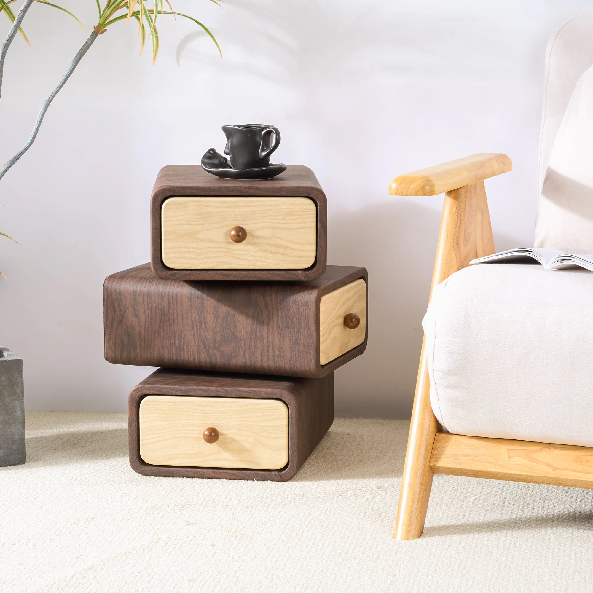 Rotatable 3-Tier Drawer Storage Cabinet, Wooden Stackable Nightstand with Drawers for Bedroom, Living Room Organization - Image 6