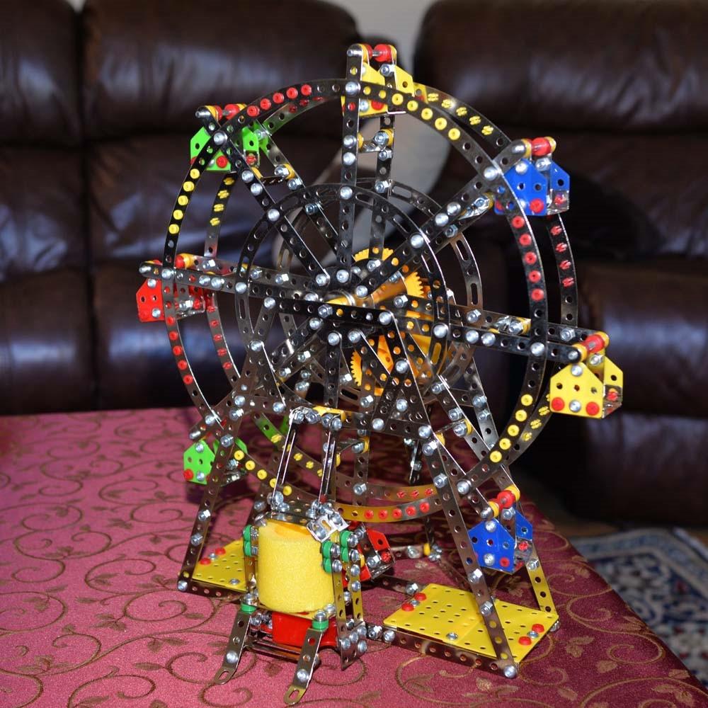 Rotating Motorized with LED Lights Metal Ferris Wheel Model Kit (954 Pieces) 14 Inches - Image 2