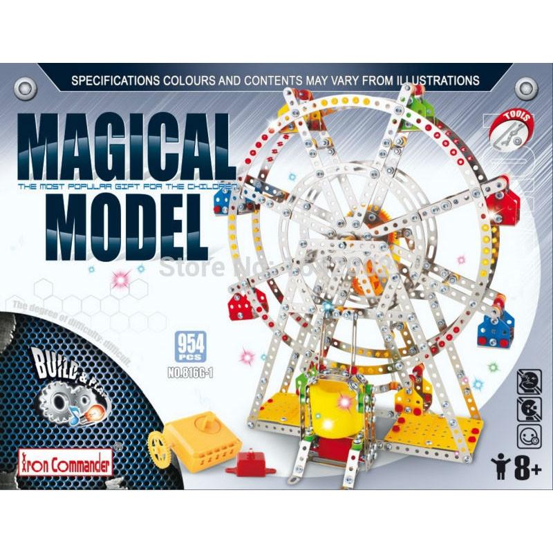 Rotating Motorized with LED Lights Metal Ferris Wheel Model Kit (954 Pieces) 14 Inches - Image 7