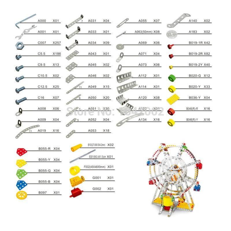 Rotating Motorized with LED Lights Metal Ferris Wheel Model Kit (954 Pieces) 14 Inches - Image 8