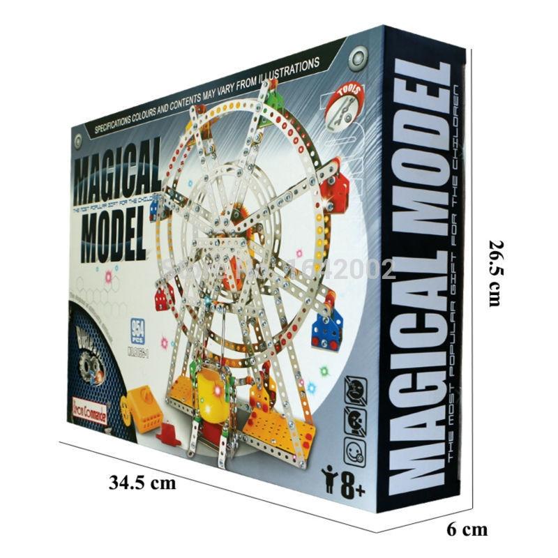 Rotating Motorized with LED Lights Metal Ferris Wheel Model Kit (954 Pieces) 14 Inches - Image 9