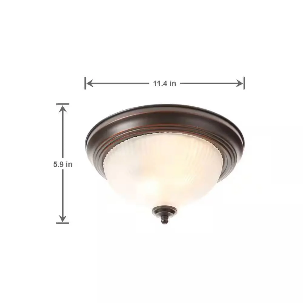 Round 11-inch Bronze Finish Ceiling Light with Frosted Glass Shade - Flush Mount - Image 5