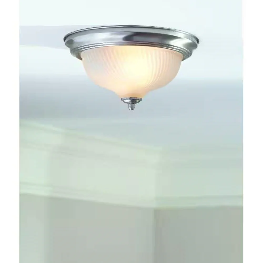 Round 11-inch Brushed Nickel Flush Mount Ceiling Light with Frosted Glass Shade - Image 2