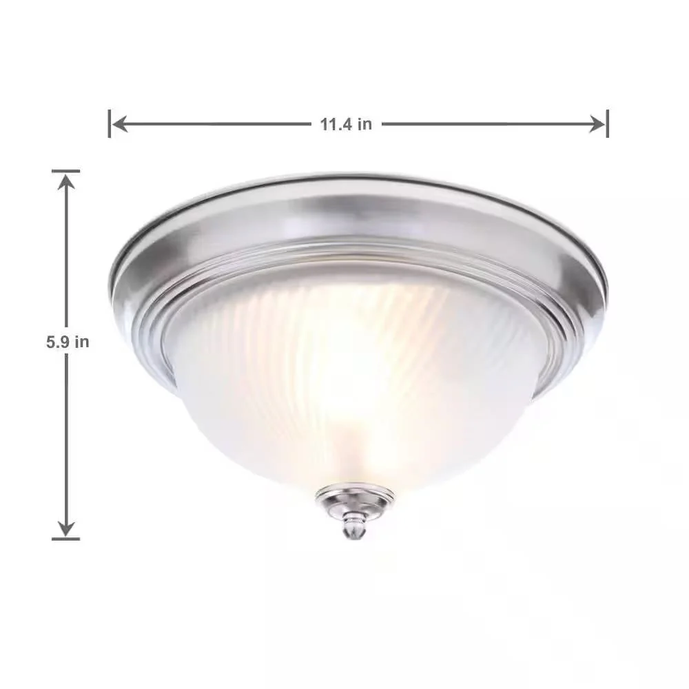 Round 11-inch Brushed Nickel Flush Mount Ceiling Light with Frosted Glass Shade - Image 3