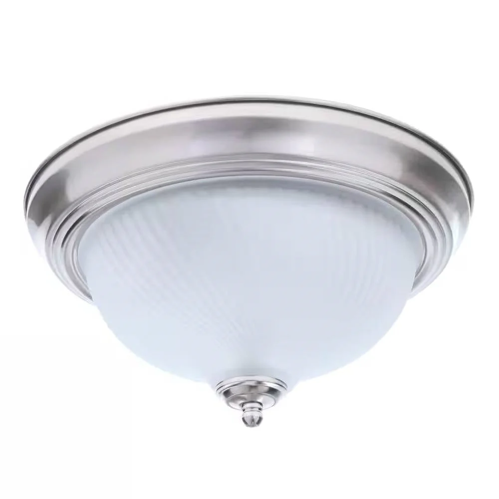 Round 11-inch Brushed Nickel Flush Mount Ceiling Light with Frosted Glass Shade - Image 4