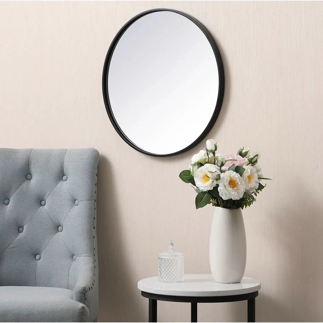 Round 18-inch Wall Mirror in Black - Living Room Bedroom Accent Bathroom Mirror - Image 2