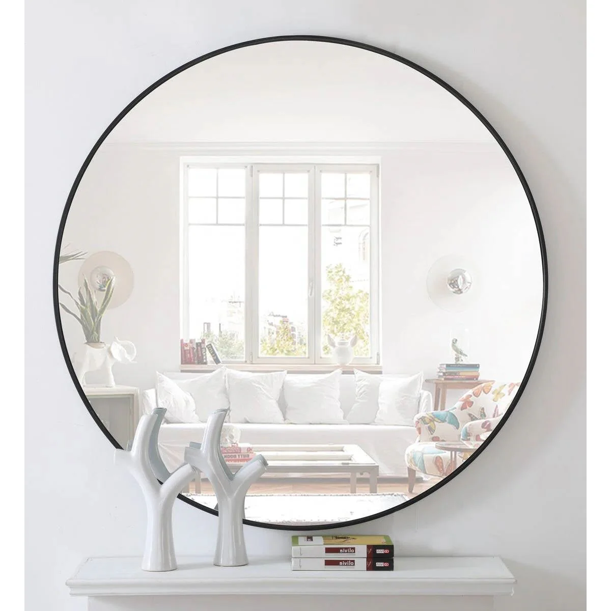 Round 18-inch Wall Mirror in Black - Living Room Bedroom Accent Bathroom Mirror - Image 5